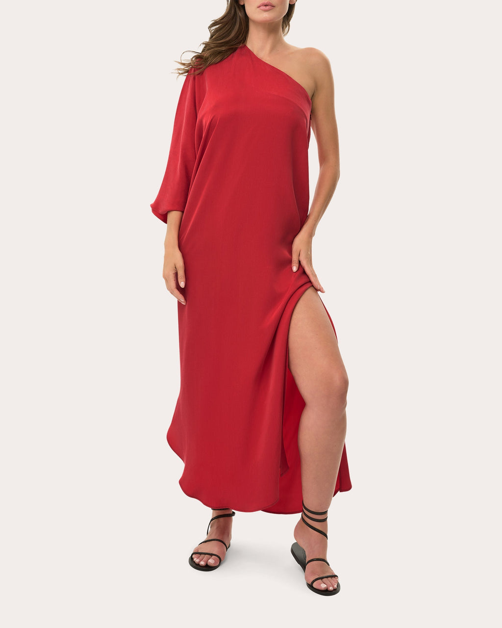 Asymmetric Washed Satin Maxi Dress