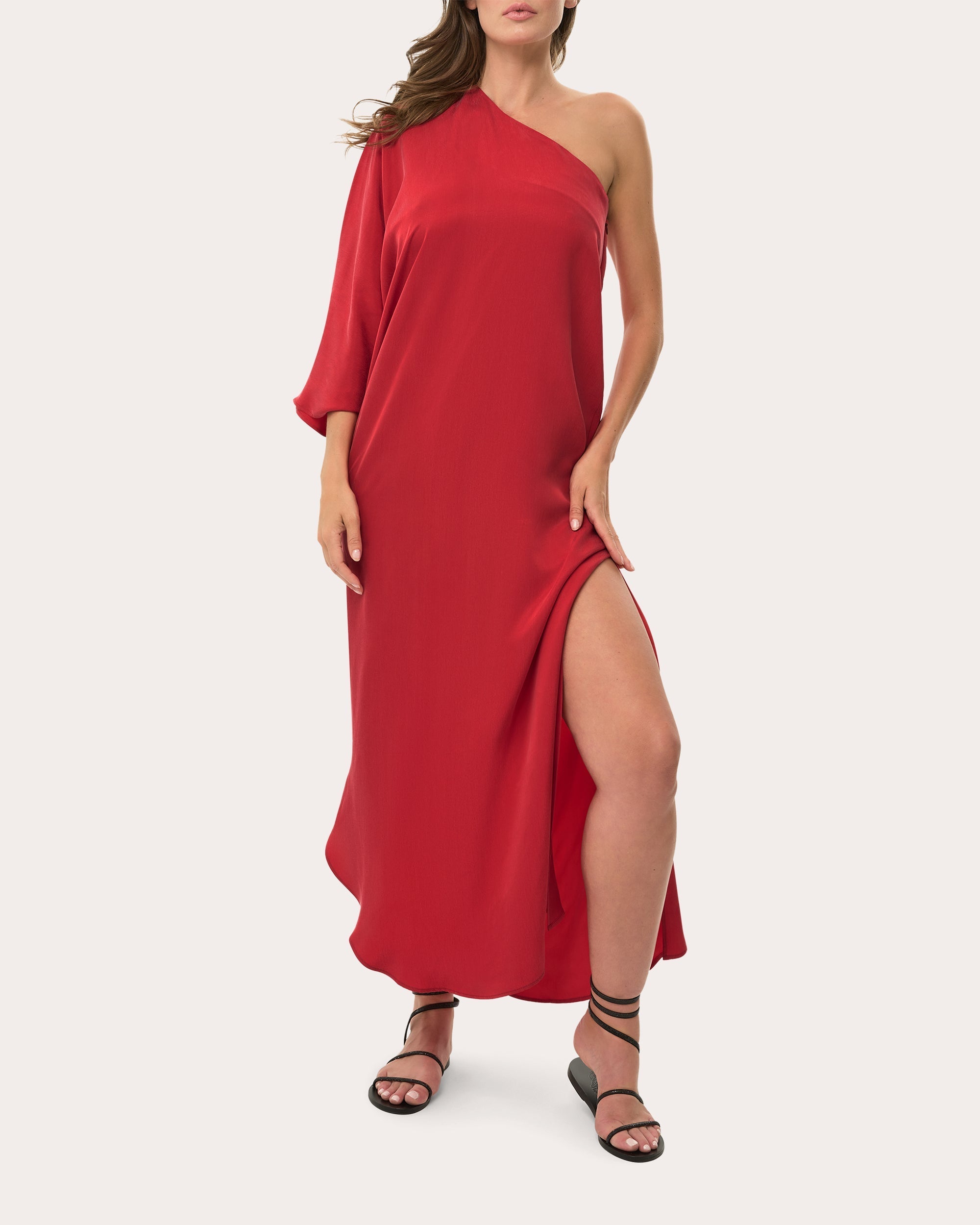 Asymmetric Washed Satin Maxi Dress