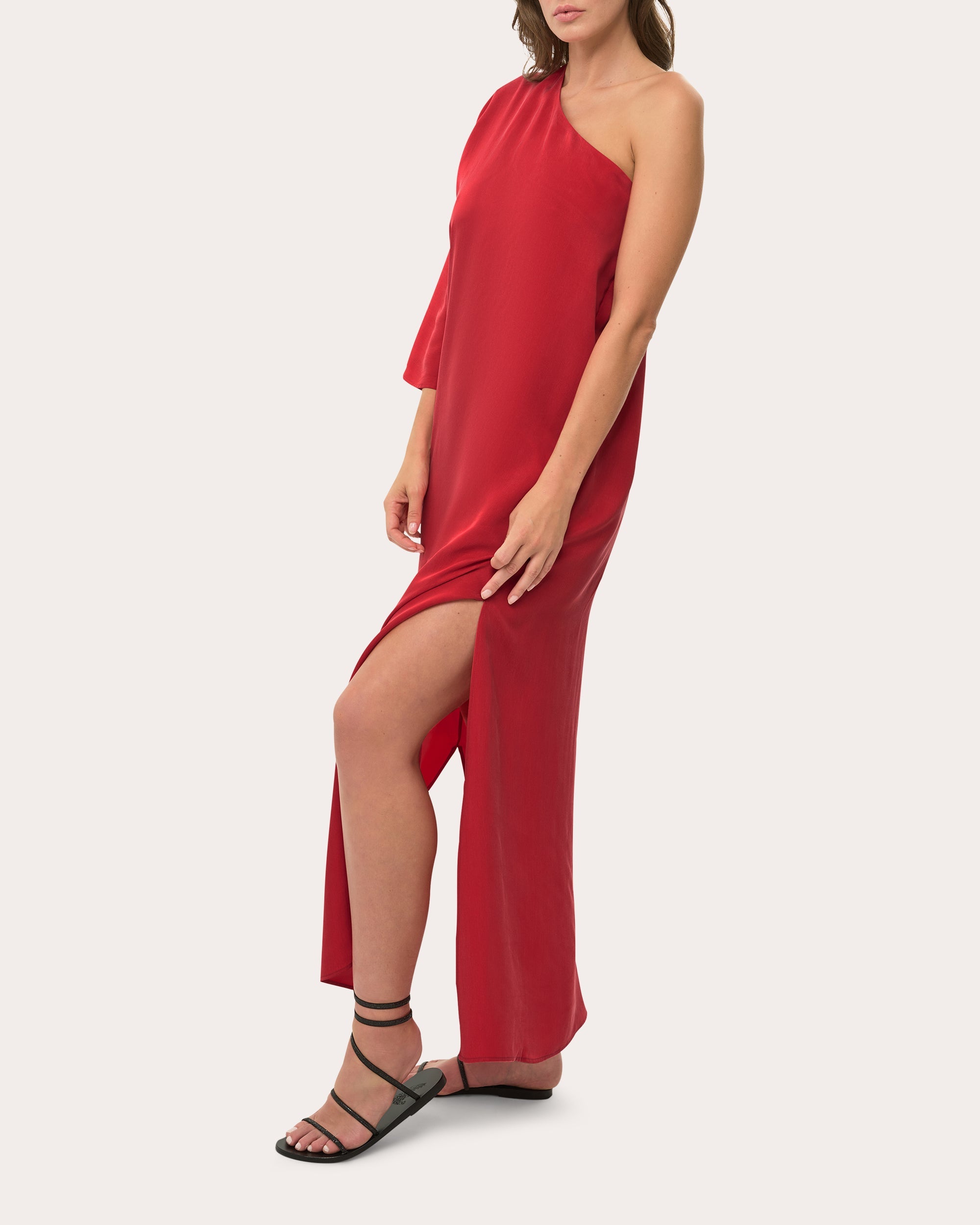 Asymmetric Washed Satin Maxi Dress