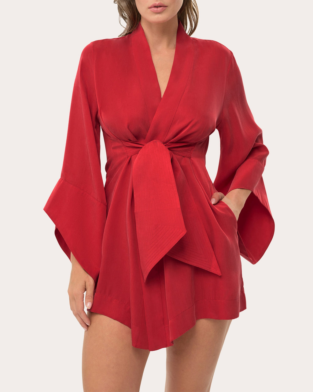 Amara Washed Satin Mini Kimono Robe