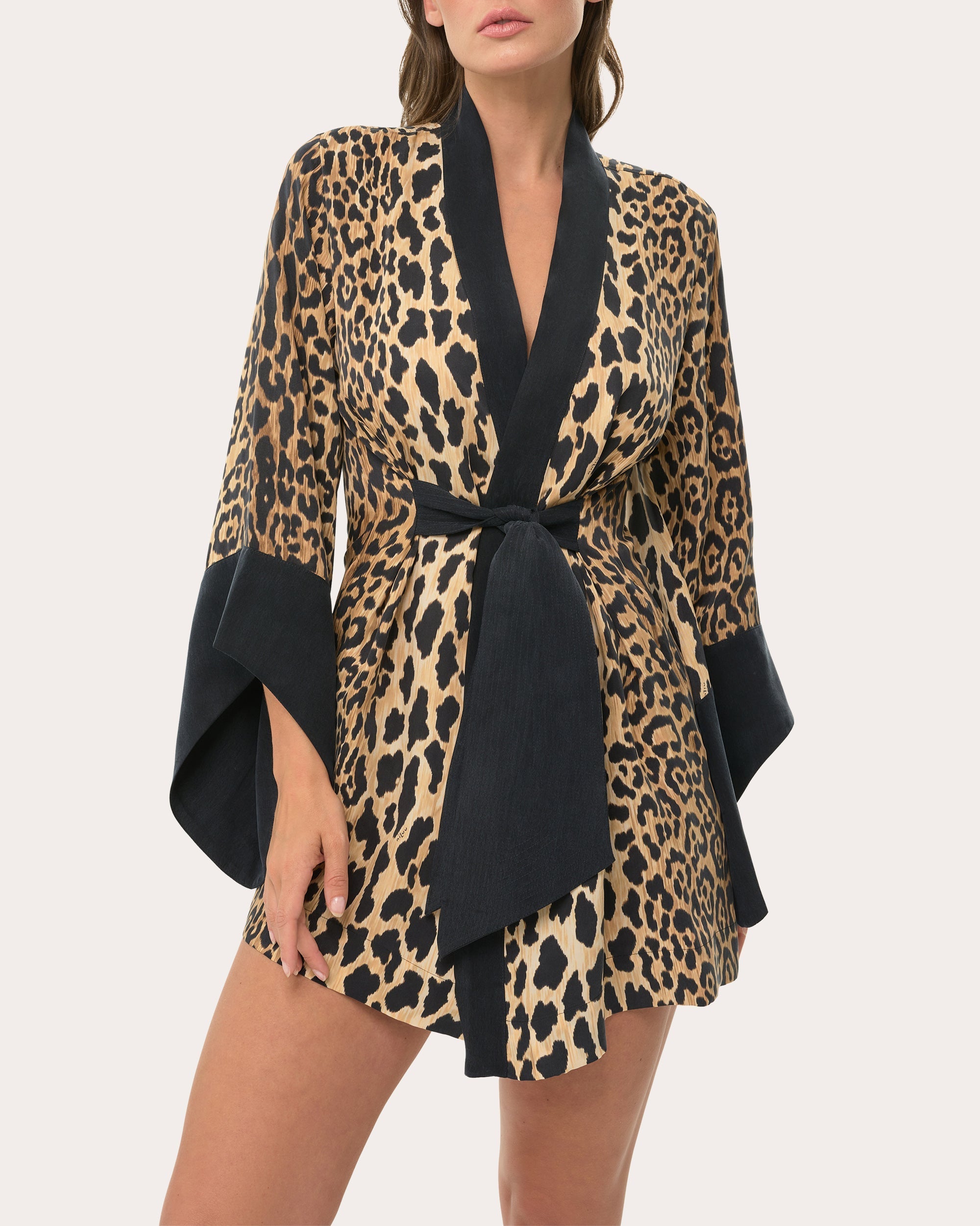 Amara Printed Washed Satin Kimono Robe