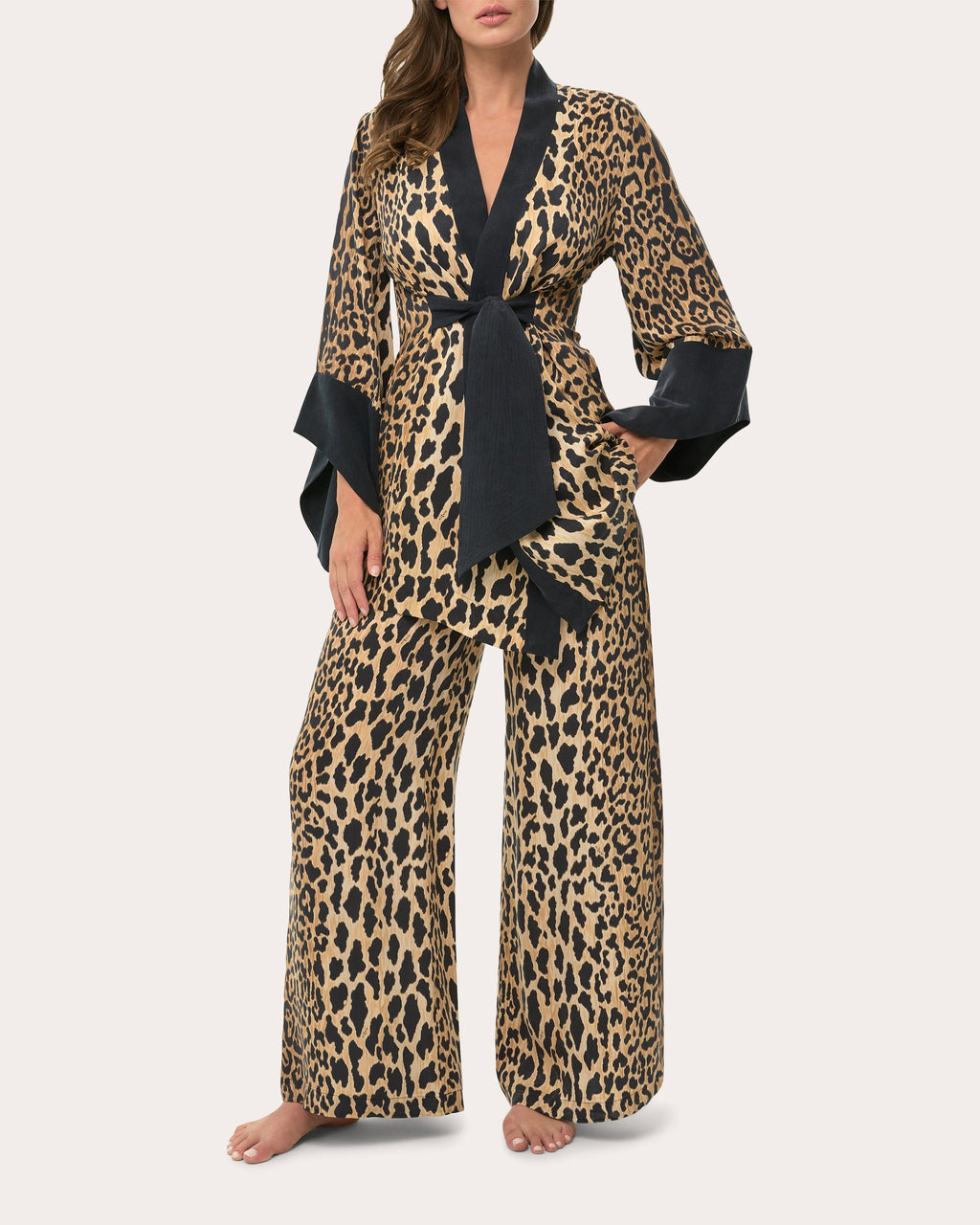 Amara Printed Washed Satin Kimono Robe