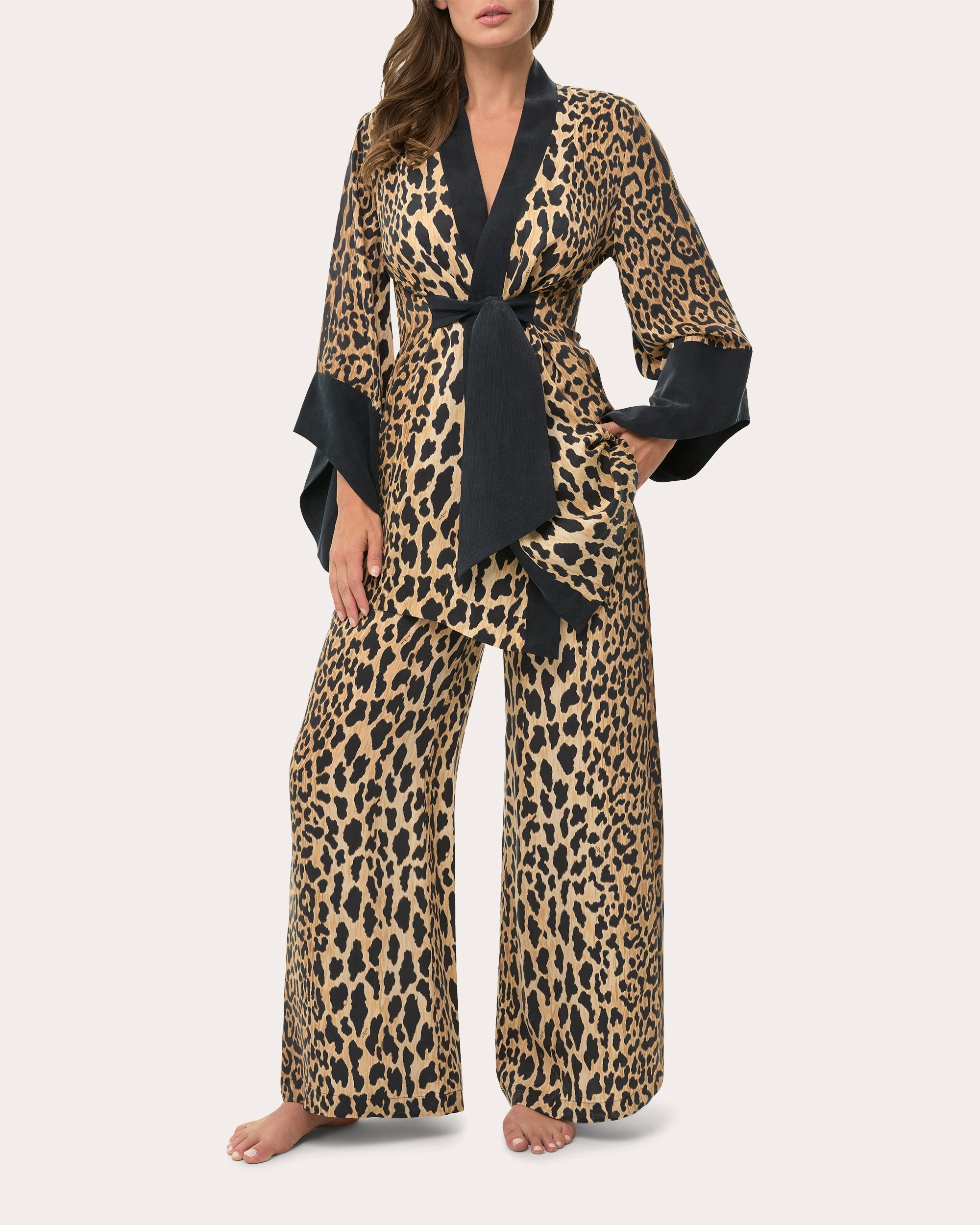 Amara Printed Washed Satin Kimono Robe