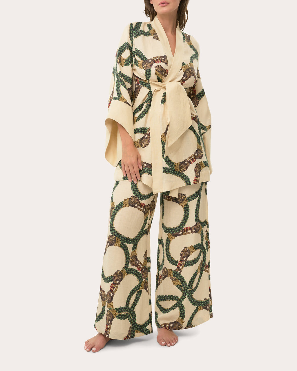 Amara Printed Linen Blend Mini Kimono Robe