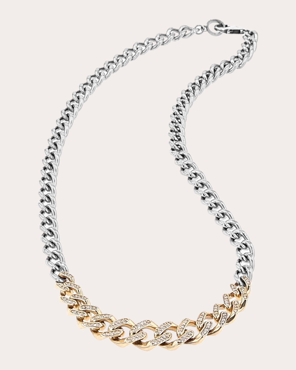 Two-Tone Pavé Diamond Tapered Link Curb Chain Necklace