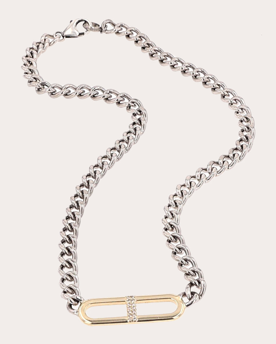 Two-Tone H-Link Flat Curb Chain Necklace