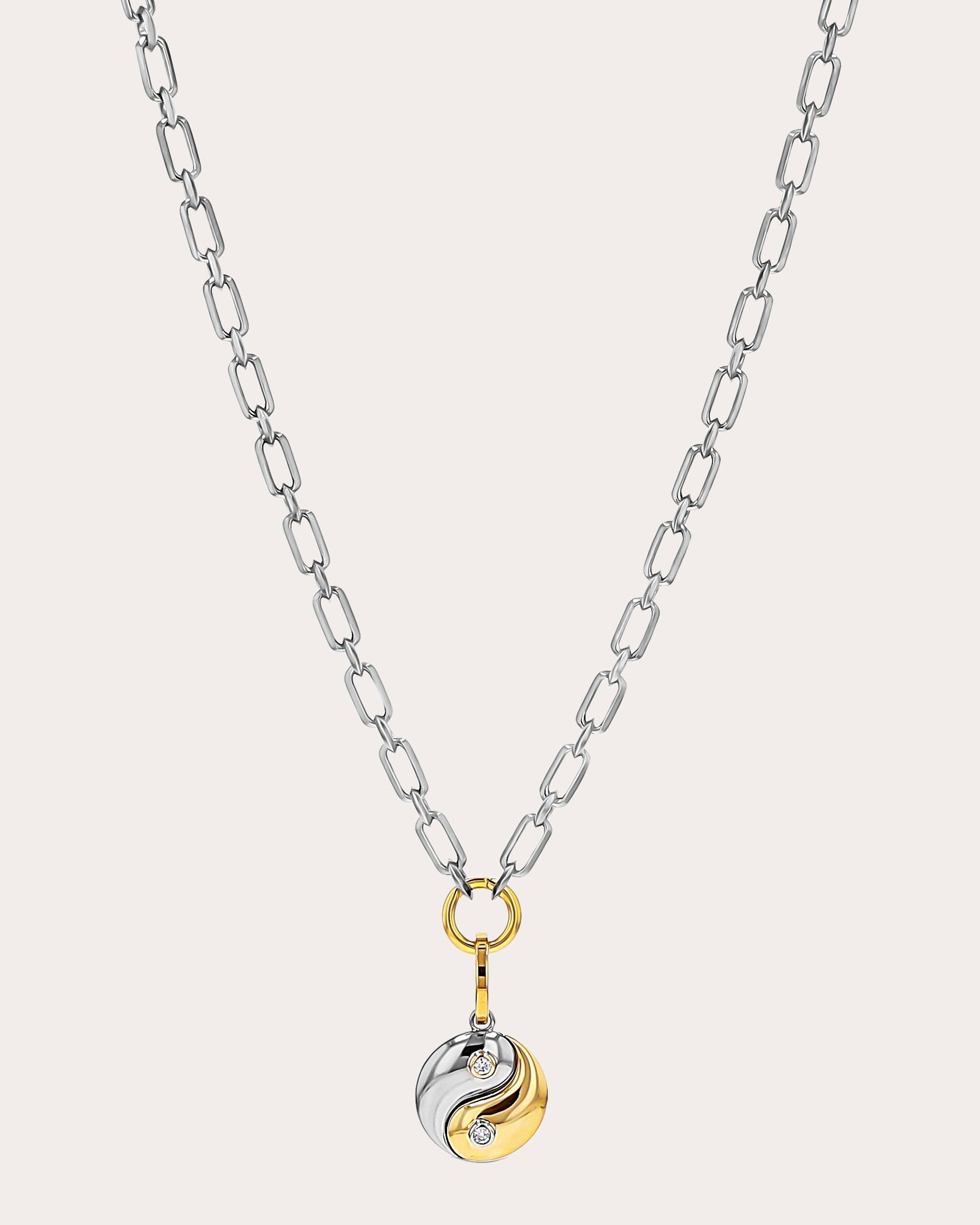 14K Gold Sterling Silver and Diamond Yin Yang Pendant Necklace