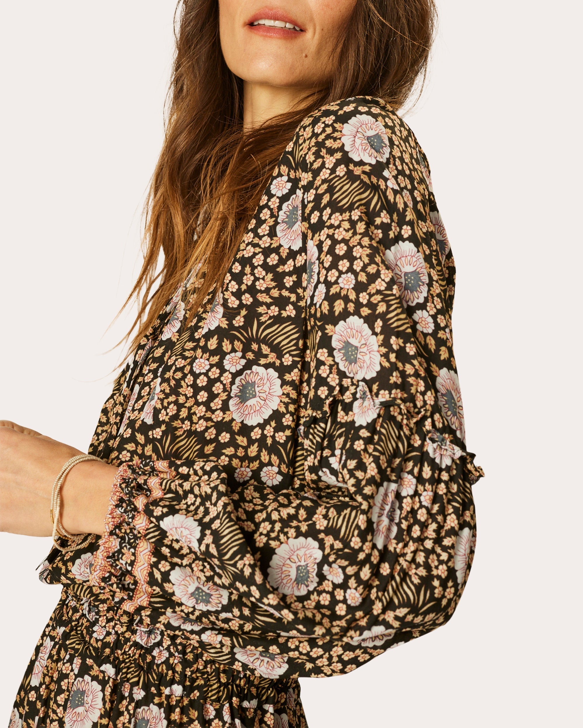 Maggie Floral Tie-Neck Ruffle Mini Dress