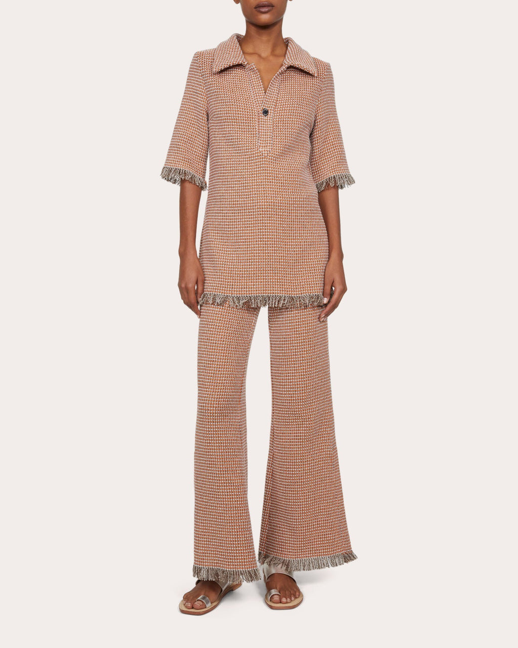 Nuori Fringe Crochet Knit Shirt