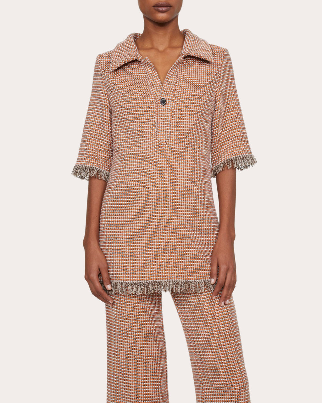 Nuori Fringe Crochet Knit Shirt