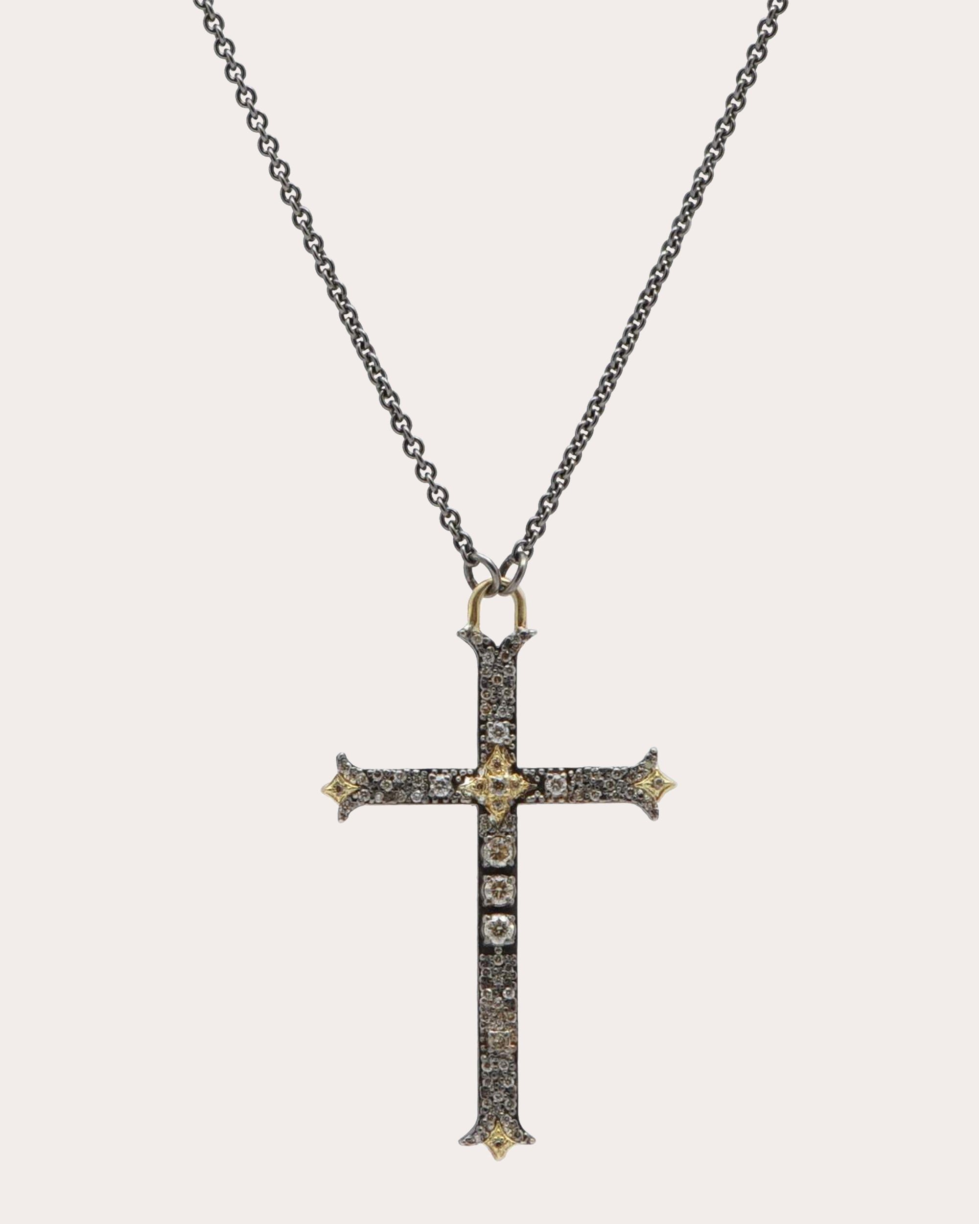 18K Gold Blackened Sterling Silver and Diamond Crivelli Cross Pendant Necklace