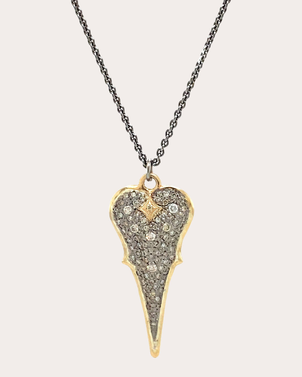 Heart Shield Blackened Sterling Silver 18K Gold Diamond Pendant Necklace