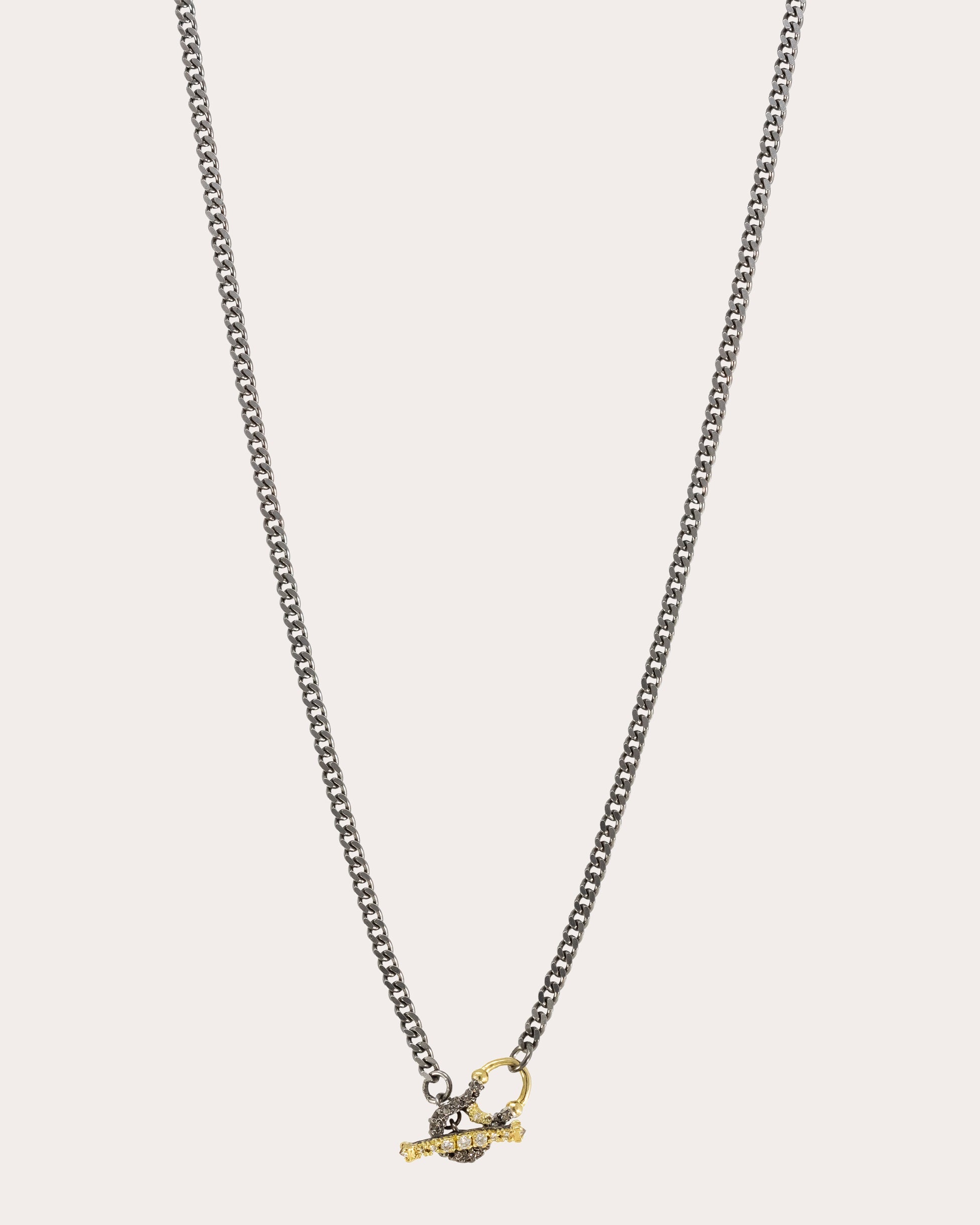 18K Gold Sterling Silver and Diamond Toggle Pendant Necklace