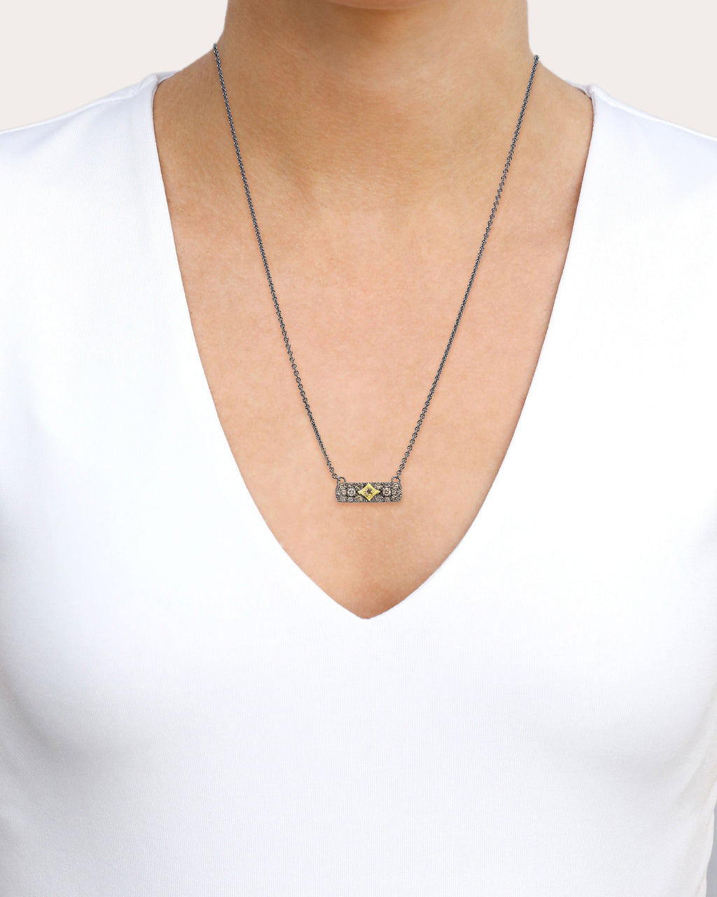18K Gold Blackened Sterling Silver and Diamond Crivelli Necklace