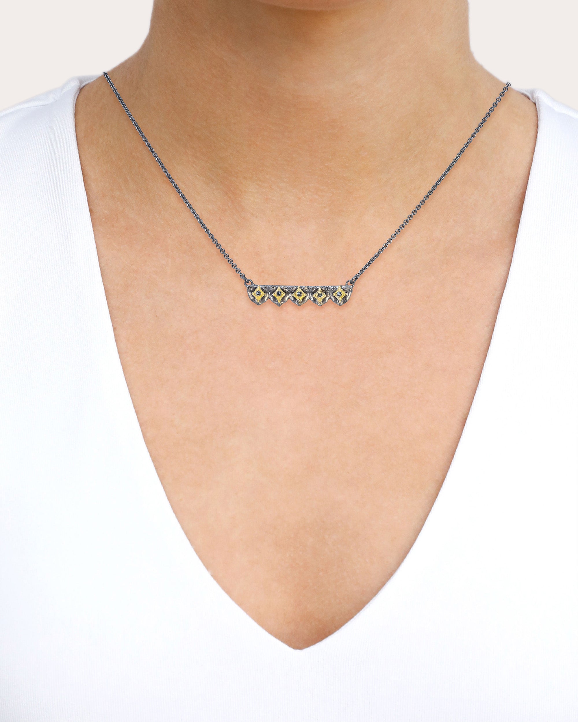 18K Gold Blackened Sterling Silver Topaz and Diamond Crivelli Necklace