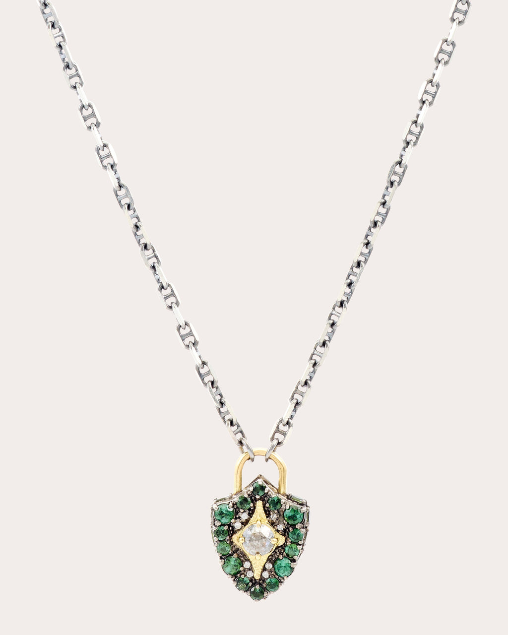 Padlock Sterling Silver 18K Gold Tourmaline and Diamond Pendant Necklace