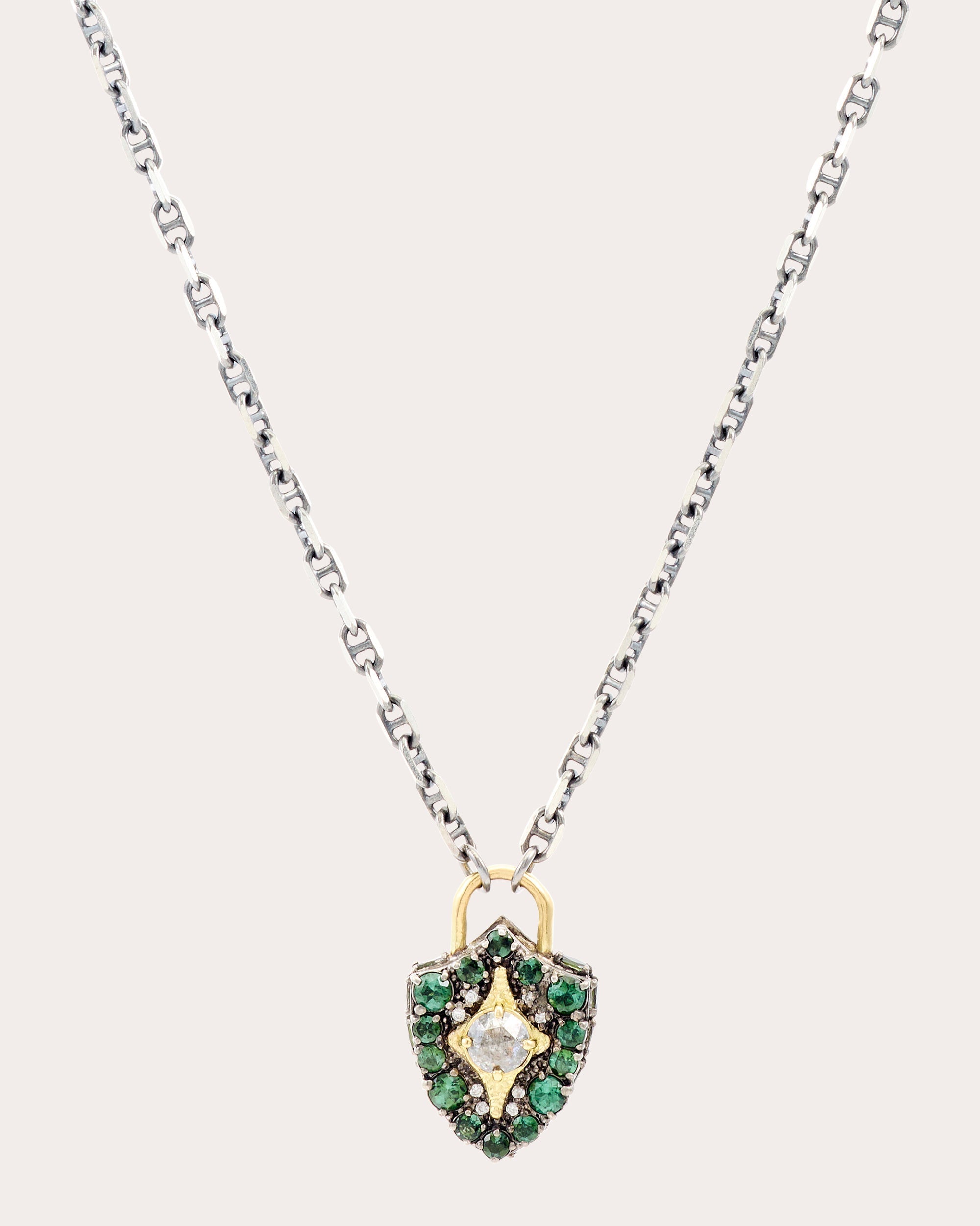 Padlock Sterling Silver 18K Gold Tourmaline and Diamond Pendant Necklace