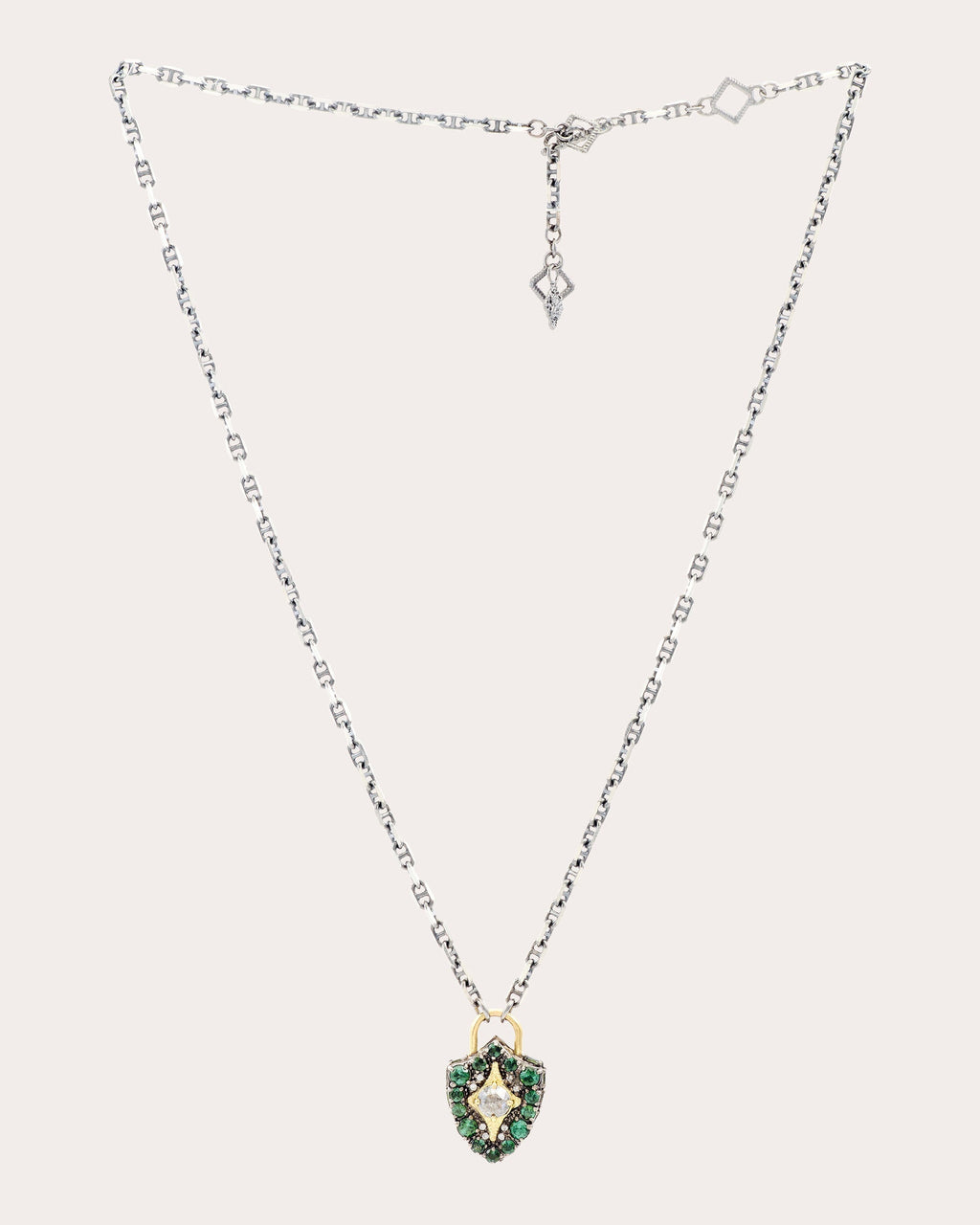 Padlock Sterling Silver 18K Gold Tourmaline and Diamond Pendant Necklace