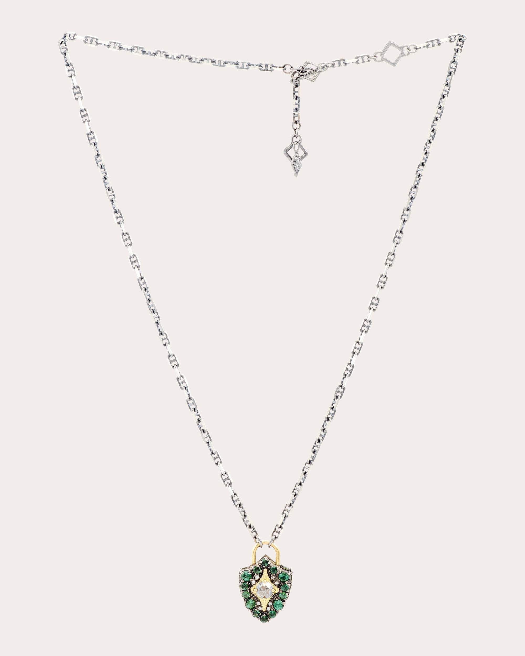Padlock Sterling Silver 18K Gold Tourmaline and Diamond Pendant Necklace