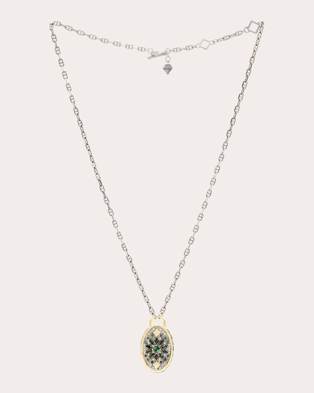 Shield Sterling Silver 18K Gold Tourmaline and Diamond Pendant Necklace