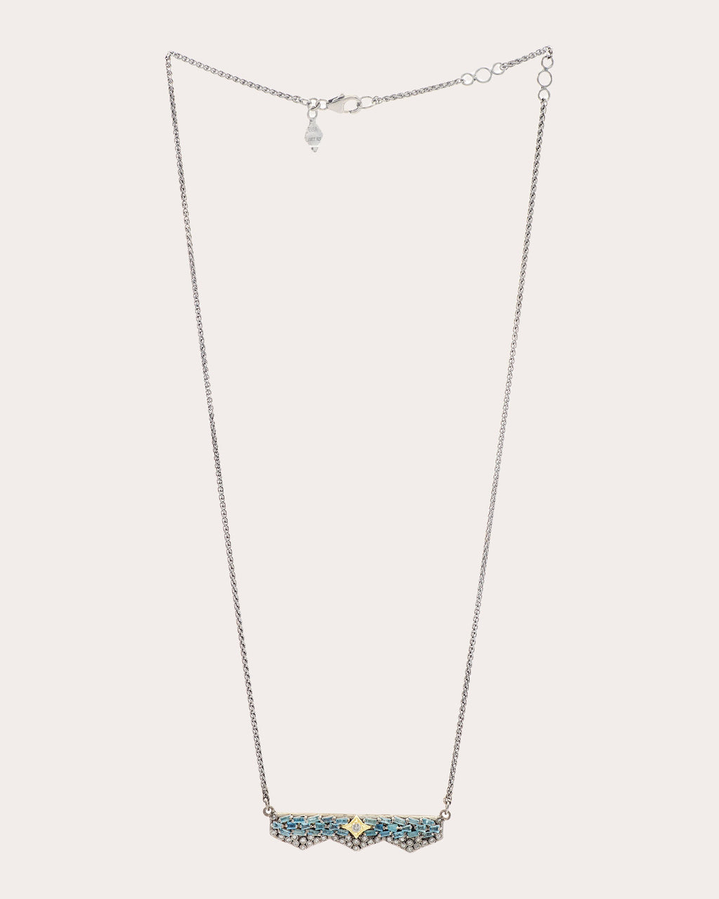 Sterling Silver 18K Gold Aquamarine and Diamond Bar Necklace