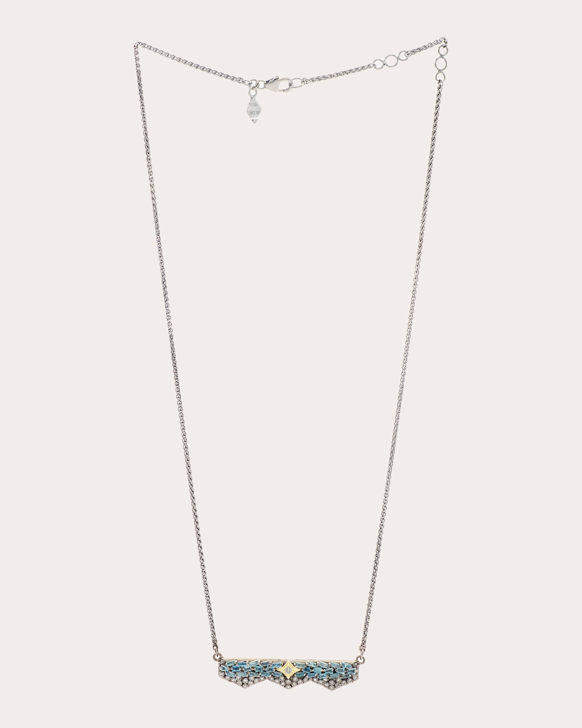 Sterling Silver 18K Gold Aquamarine and Diamond Bar Necklace