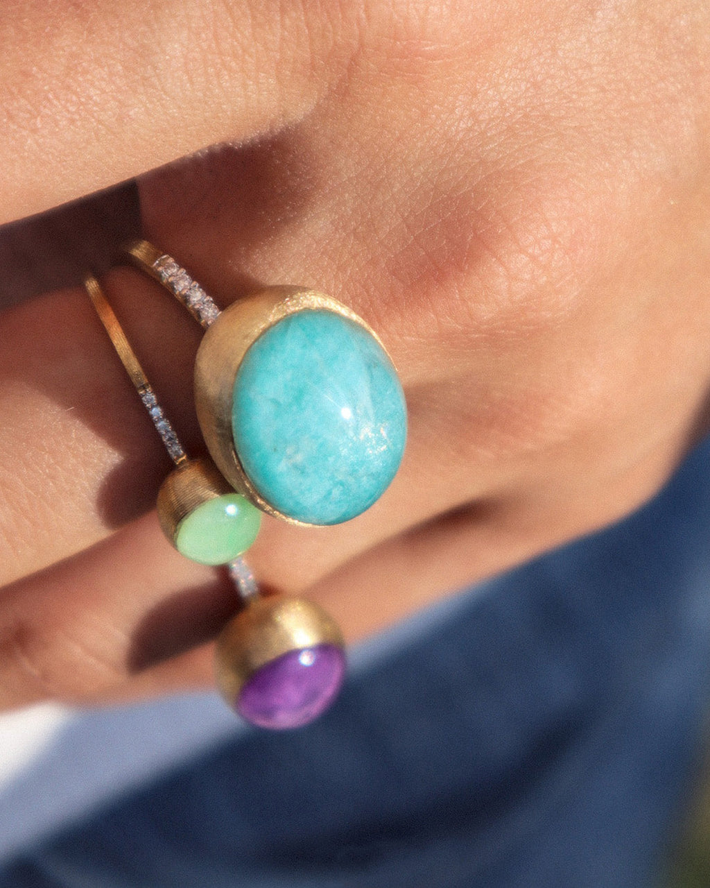 Medium Boules 18K Gold Amazonite Rock Crystal and Diamond Ring