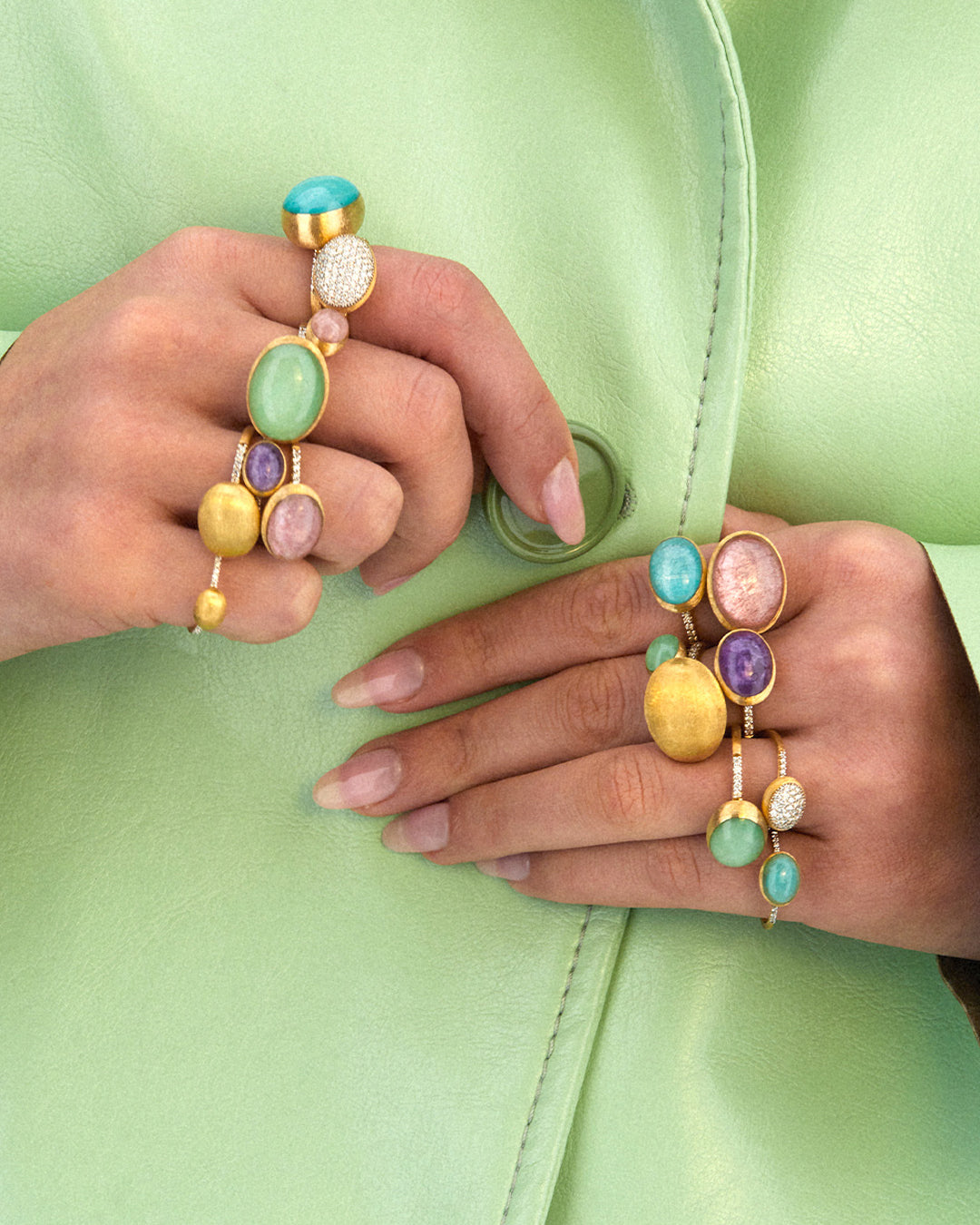 Small Boules 18K Gold Jadeite Rock Crystal and Diamond Ring