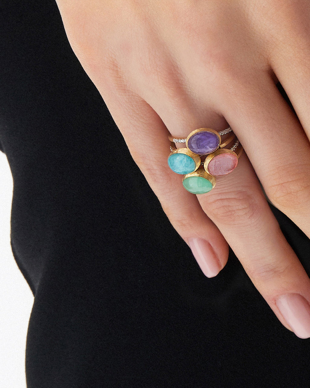Medium Boules 18K Gold Amazonite Rock Crystal and Diamond Ring