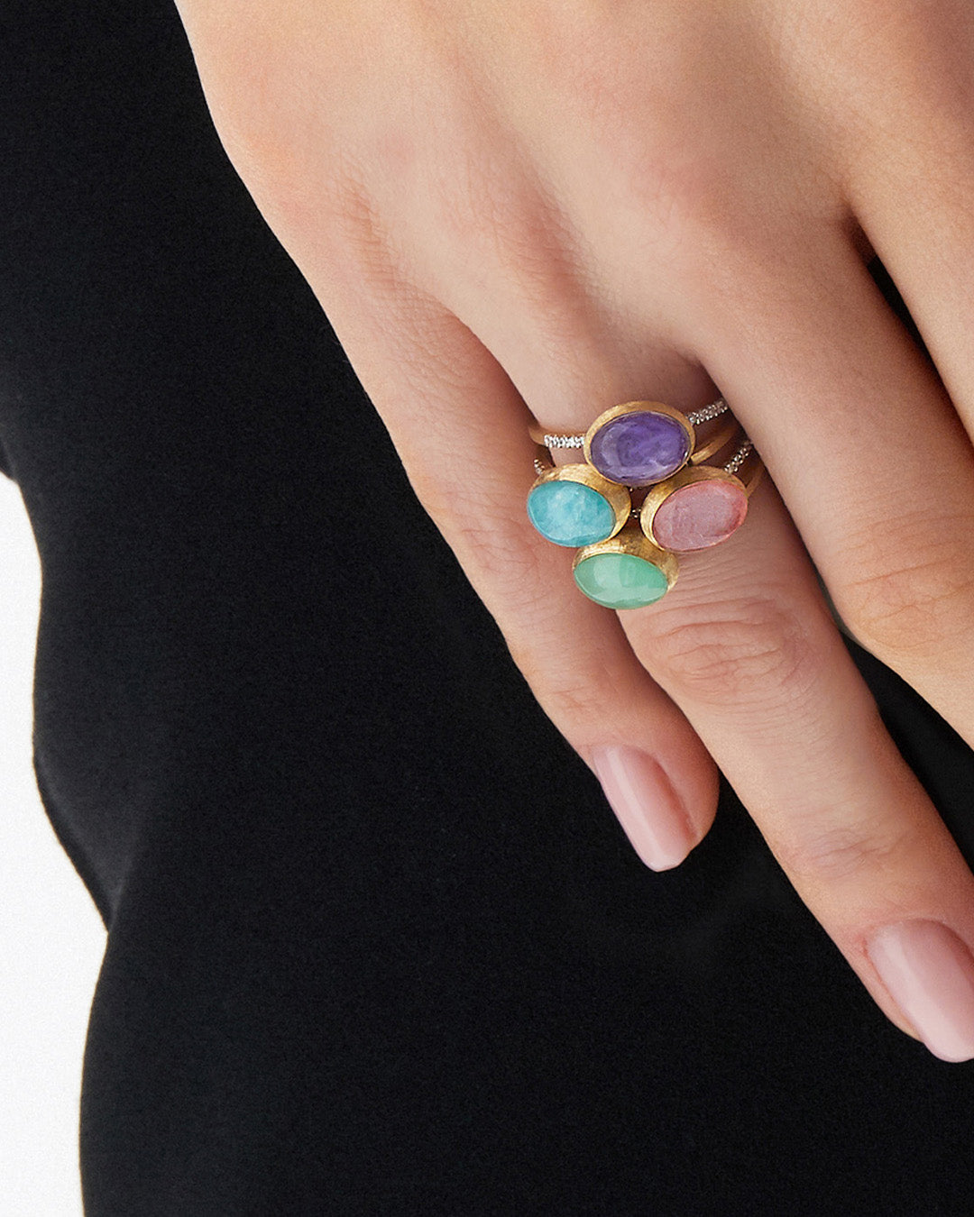 Medium Boules 18K Gold Amazonite Rock Crystal and Diamond Ring