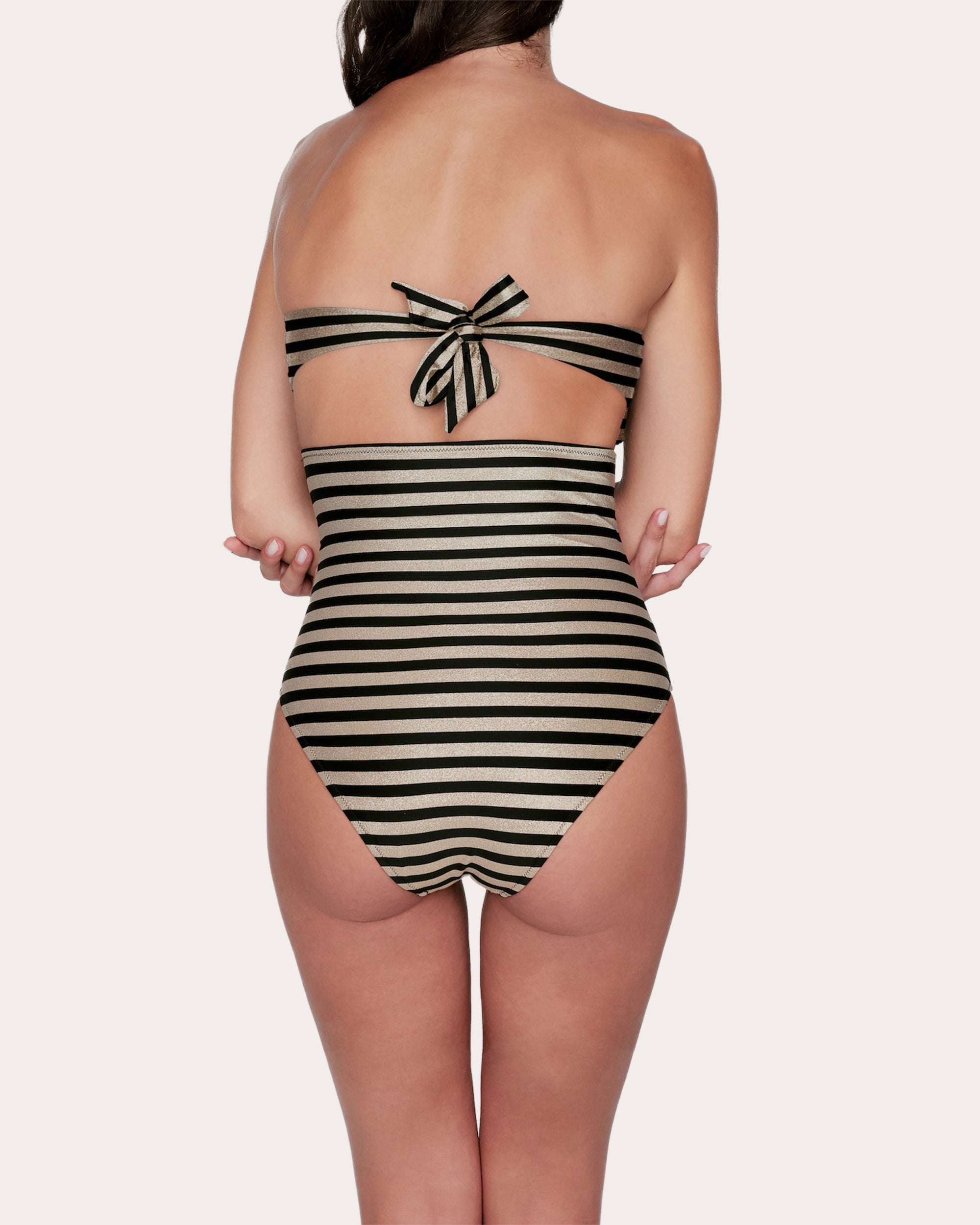 Sasha Striped Ruffle-Trimmed Bandeau Bikini Top