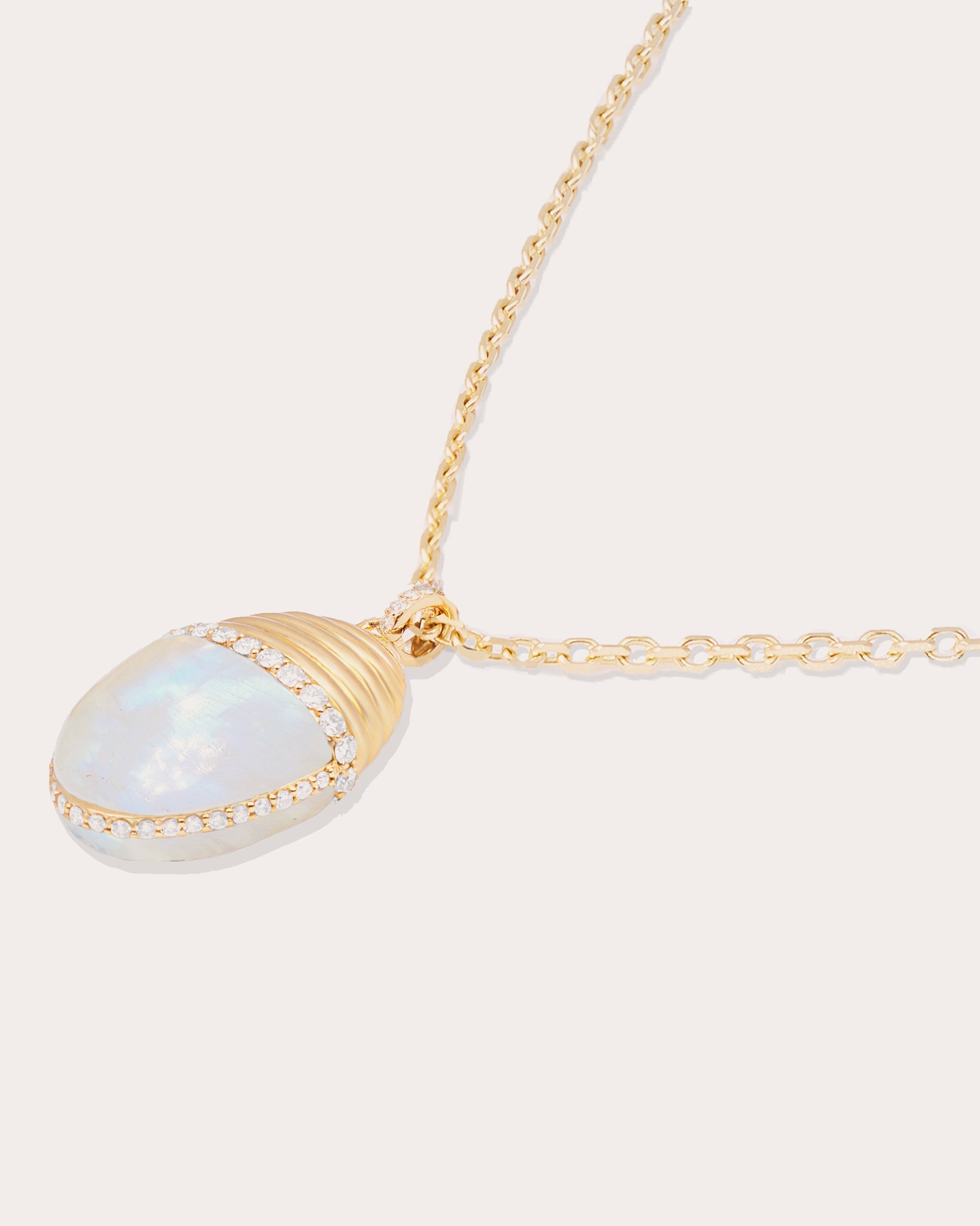 Found Cap Large 14K Gold Moonstone and Diamond Pendant Necklace