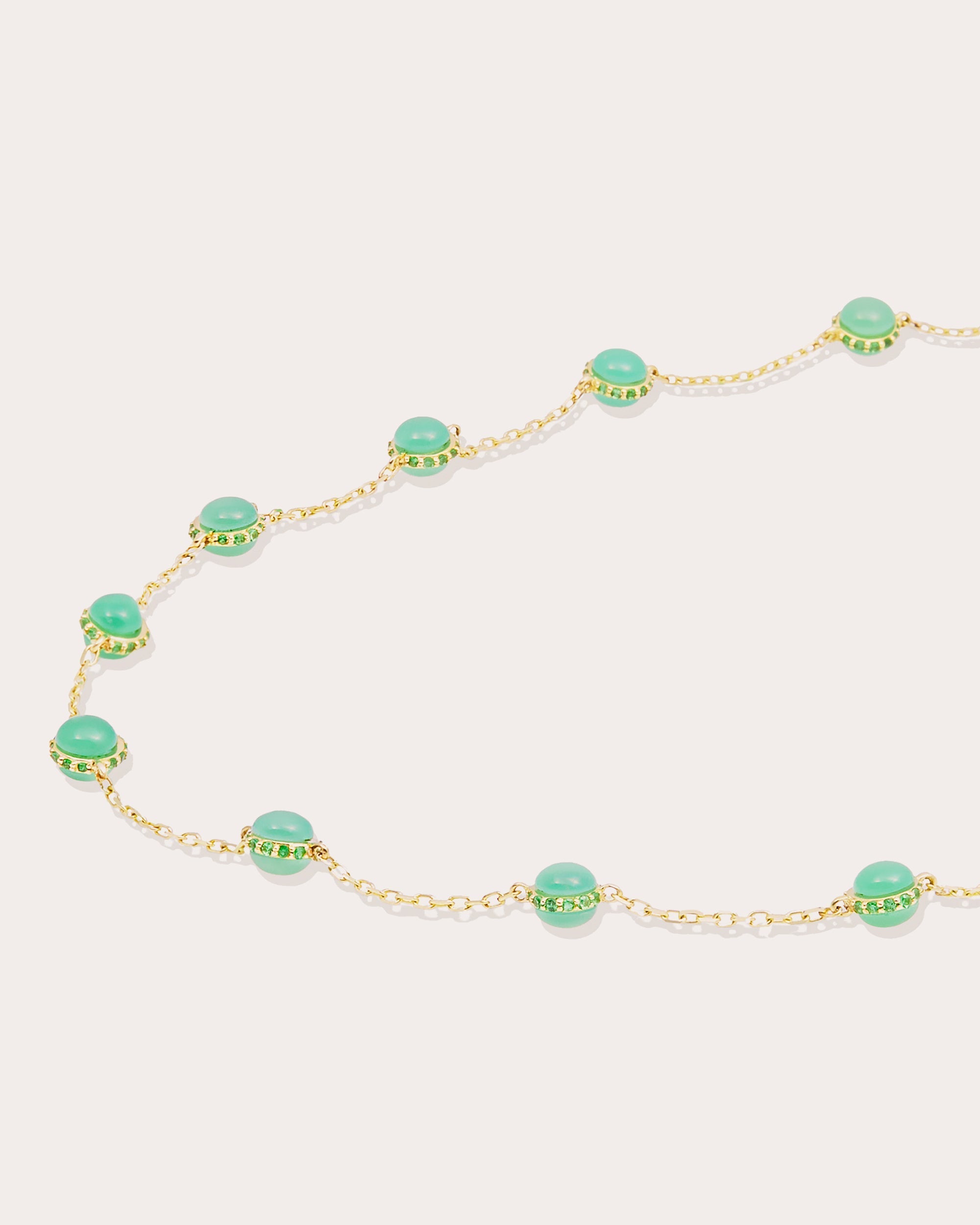 Found 14K Gold Tsavorite and Chrysoprase Cabochon Station Necklace