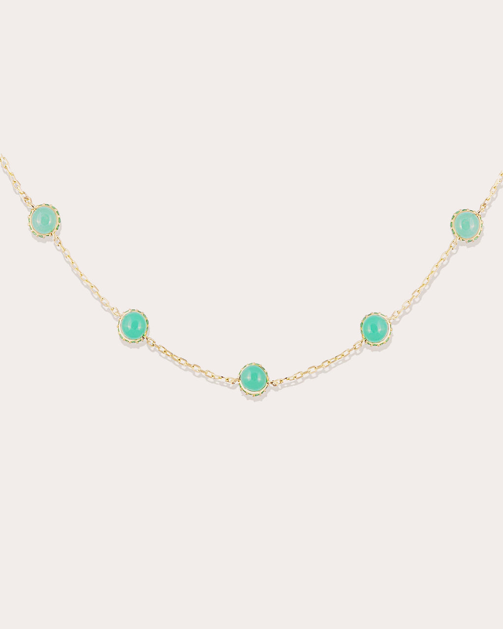 Found 14K Gold Tsavorite and Chrysoprase Cabochon Station Necklace