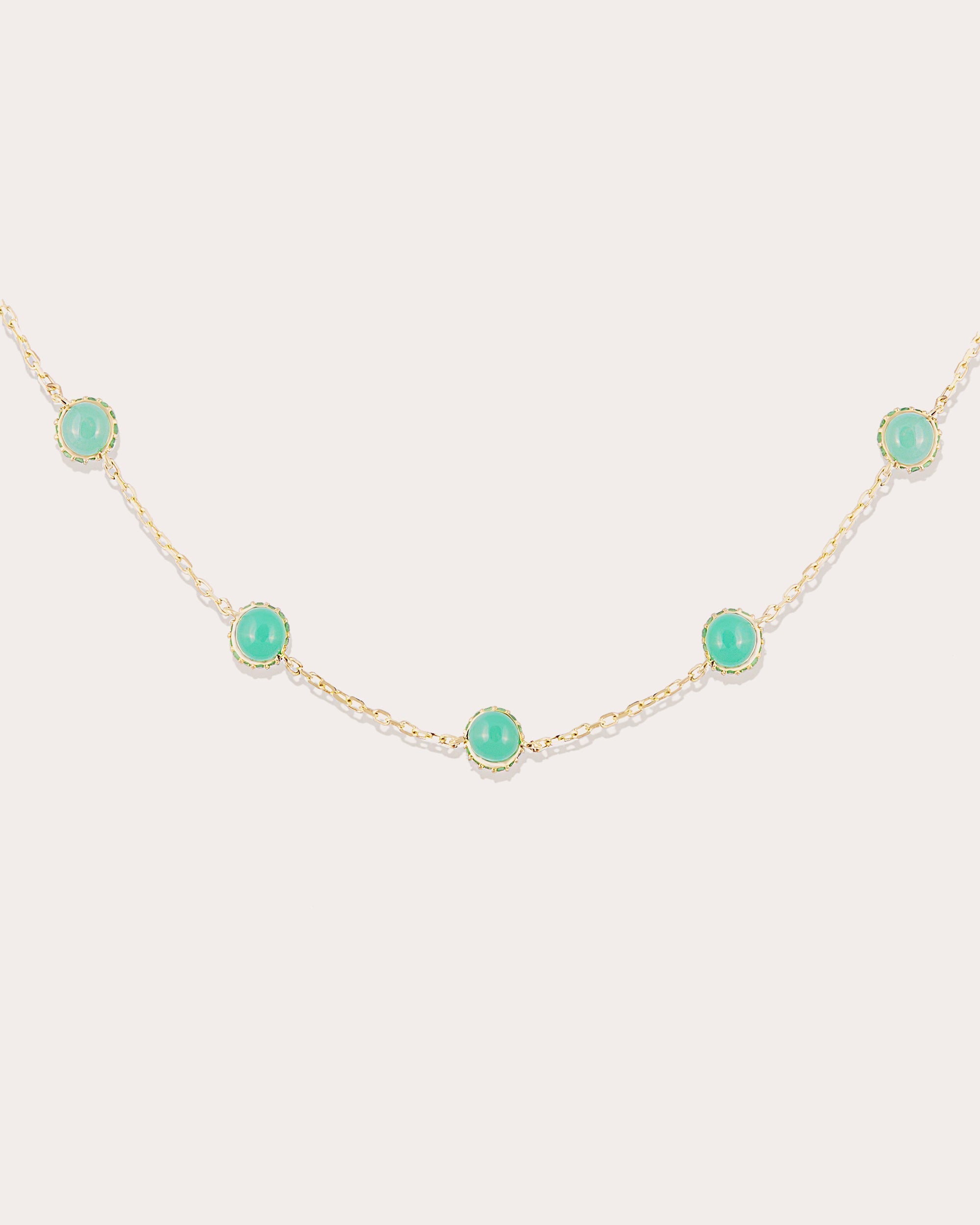 Found 14K Gold Tsavorite and Chrysoprase Cabochon Station Necklace