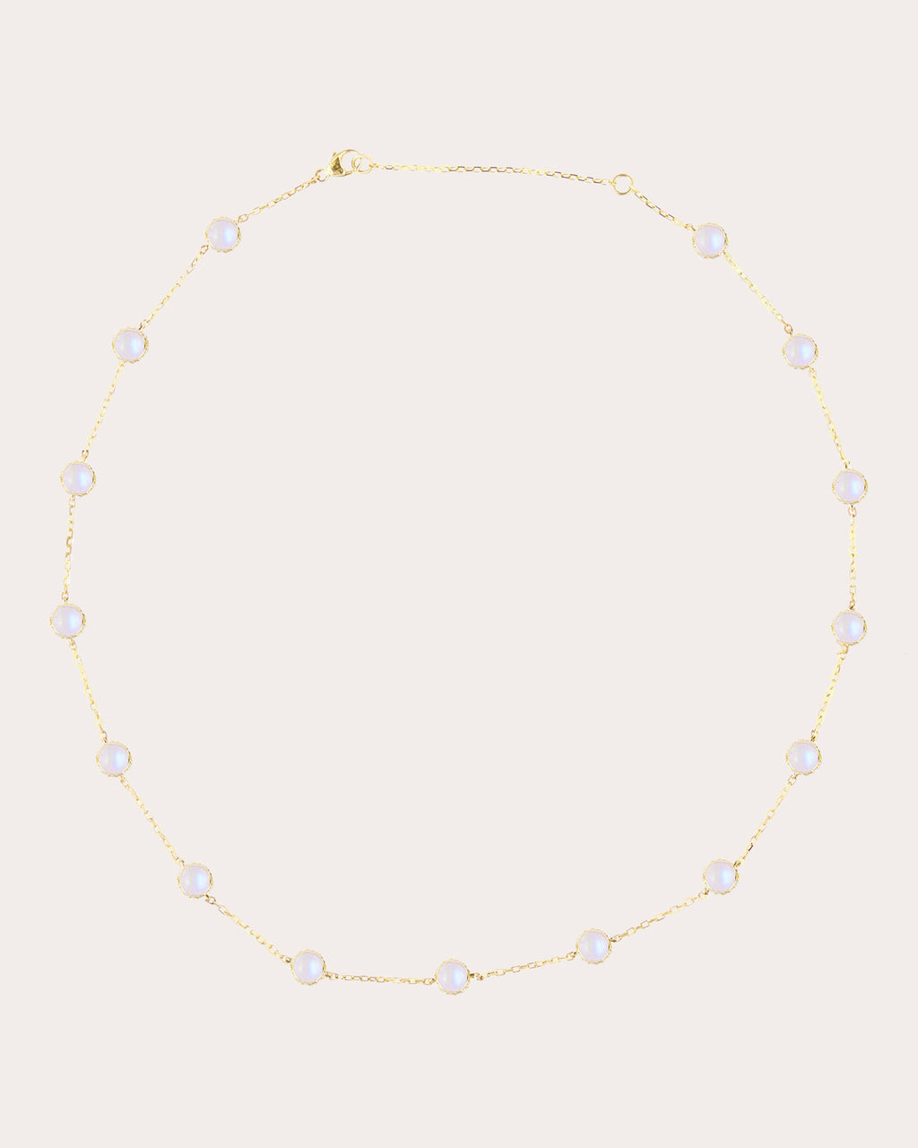 Found 14K Gold Moonstone and Diamond Cabochon Station Necklace