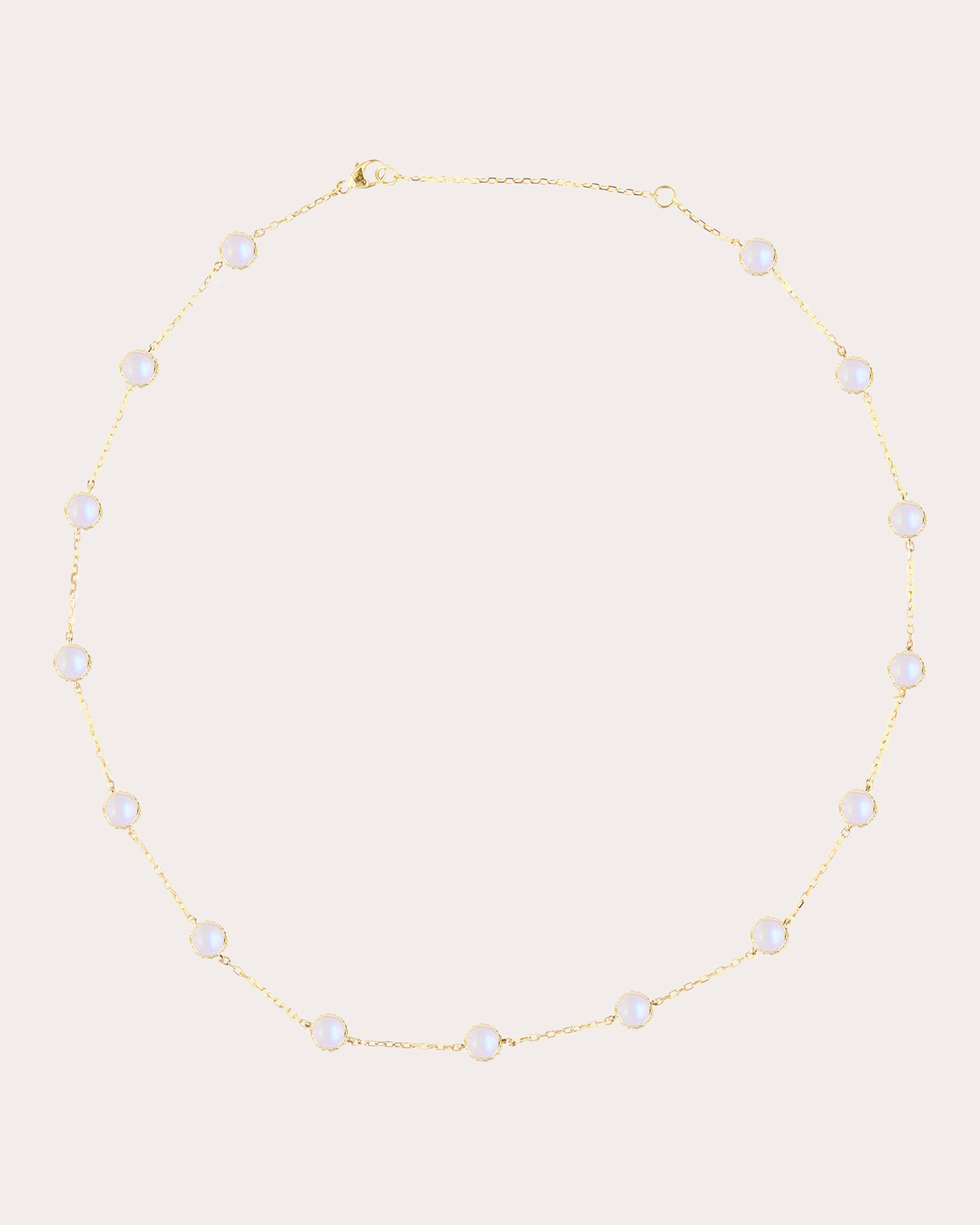 Found 14K Gold Moonstone and Diamond Cabochon Station Necklace
