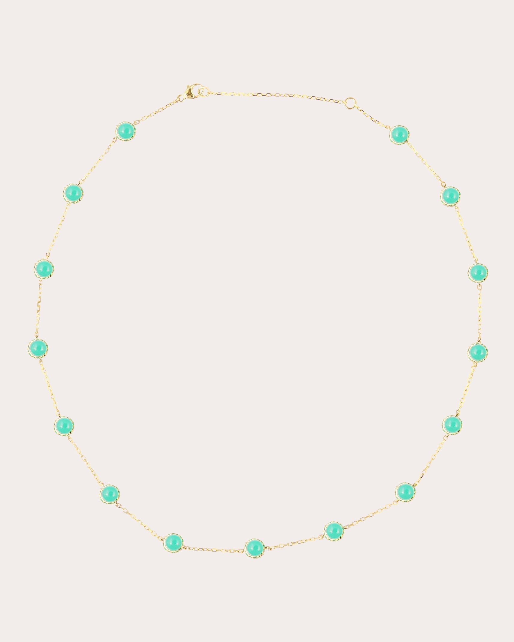 Found 14K Gold Tsavorite and Chrysoprase Cabochon Station Necklace
