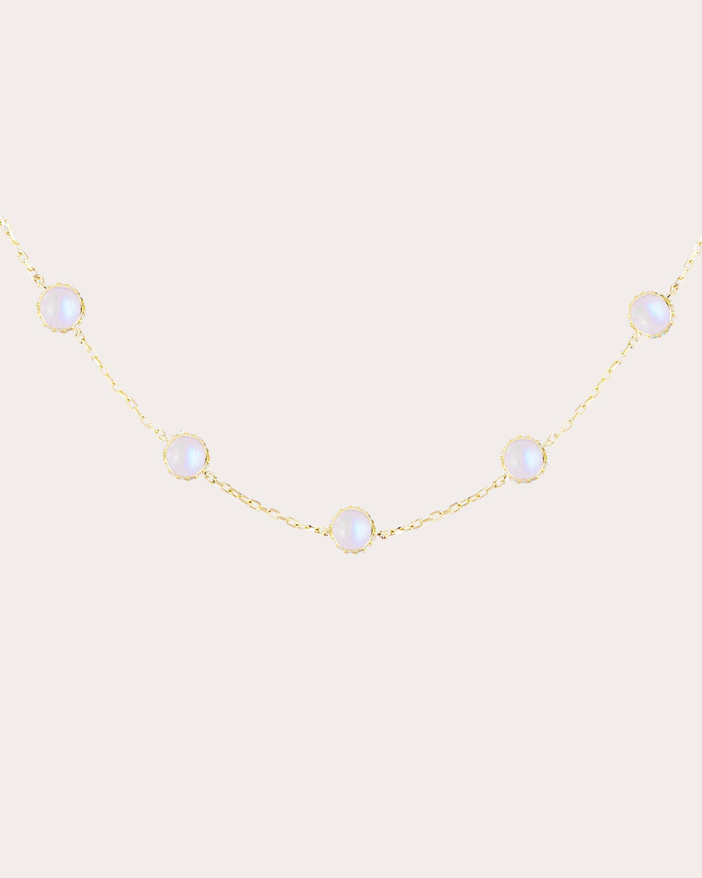 Found 14K Gold Moonstone and Diamond Cabochon Station Necklace