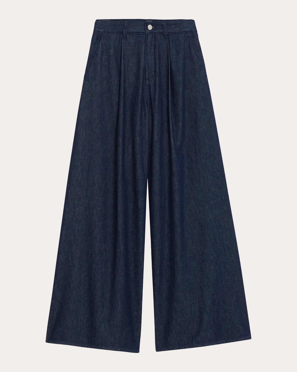 Pleated Wide-Leg Denim Pants