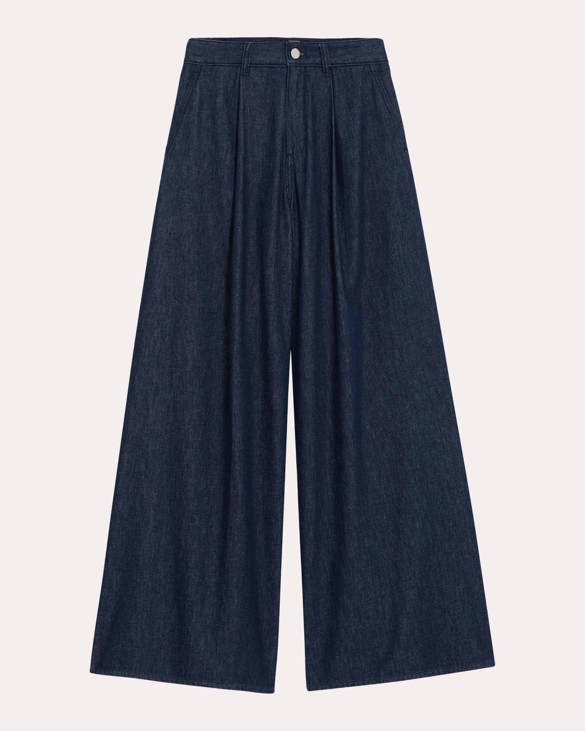 Pleated Wide-Leg Denim Pants