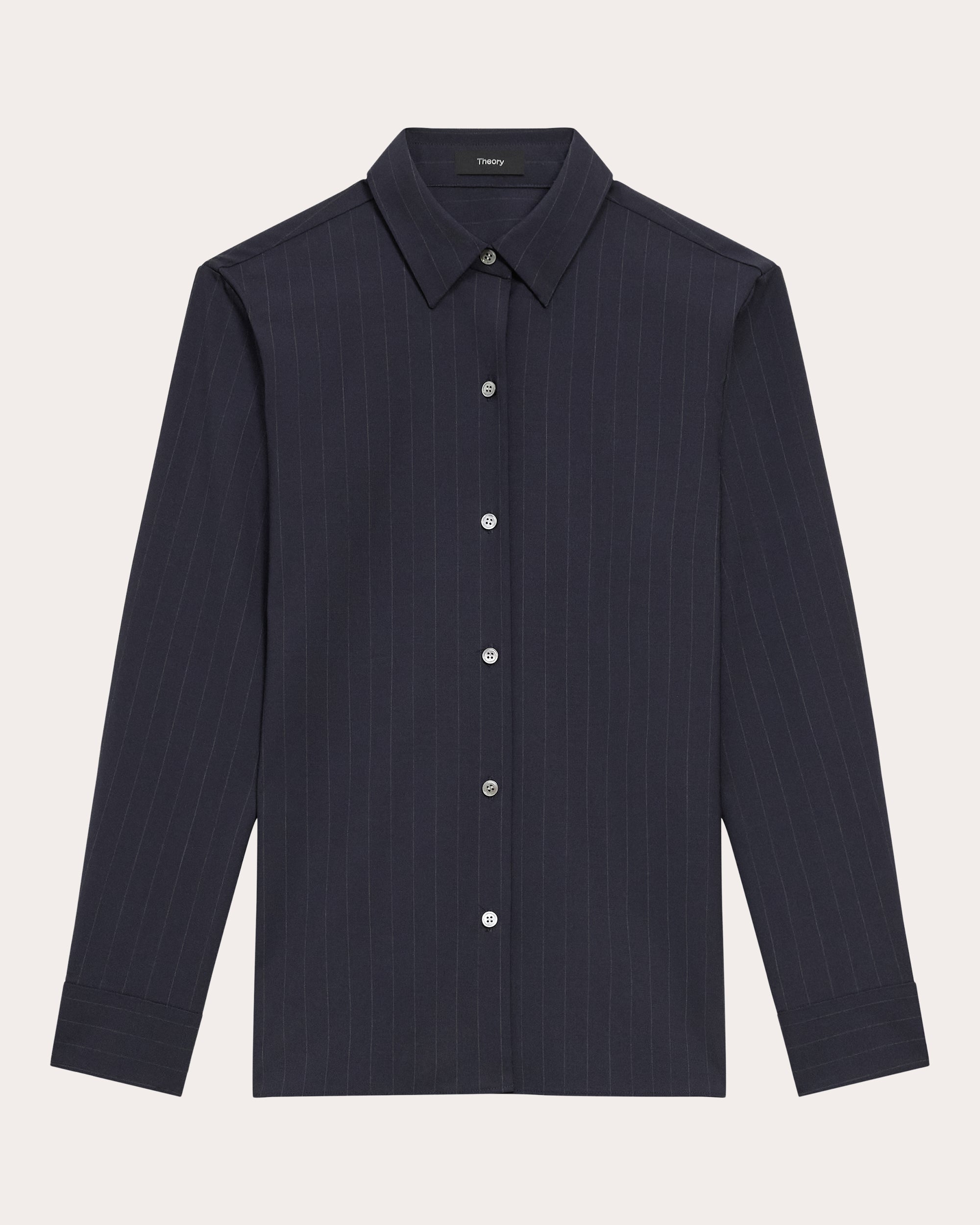 Pinstriped Stretch-Wool Blouse