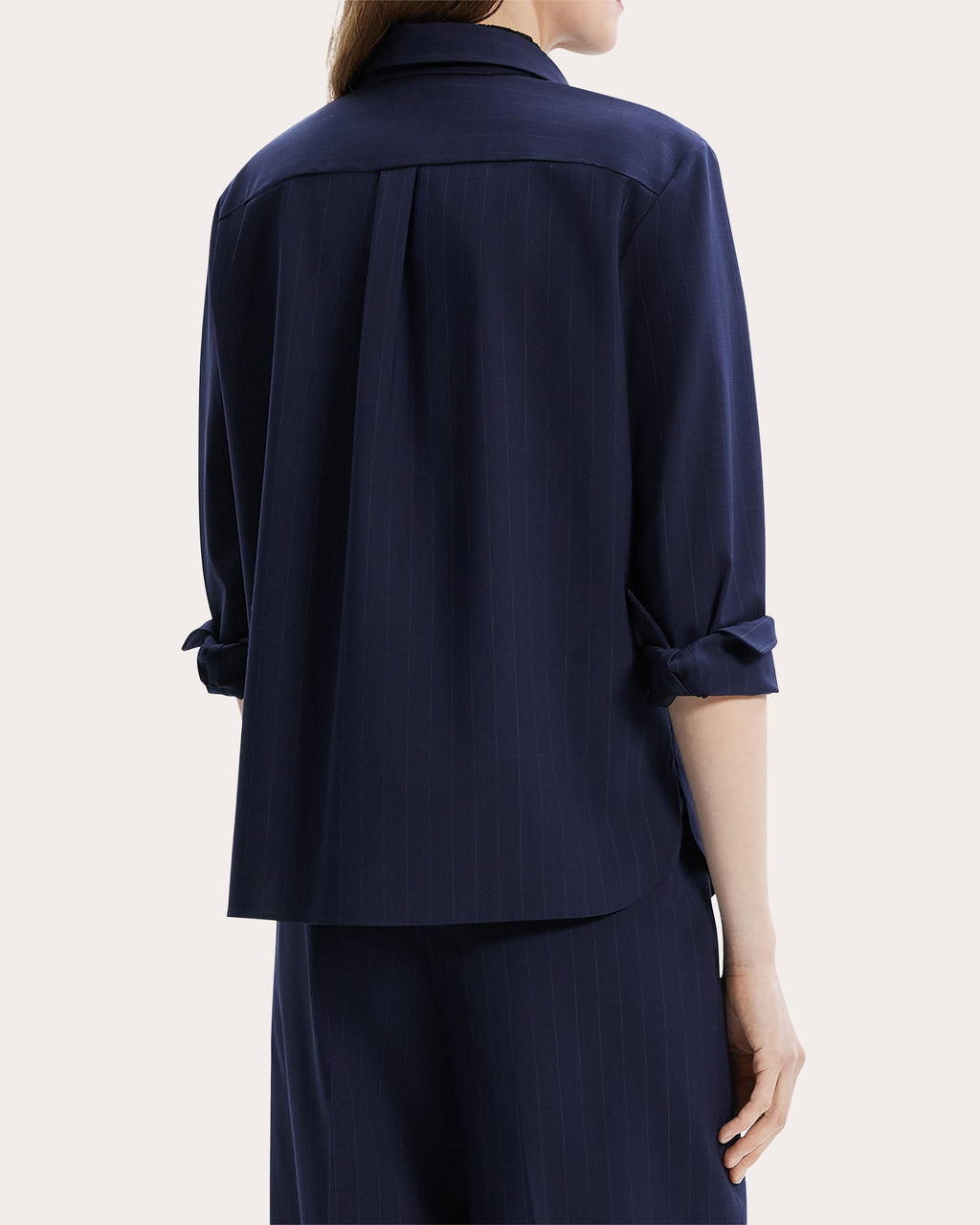 Pinstriped Stretch-Wool Blouse