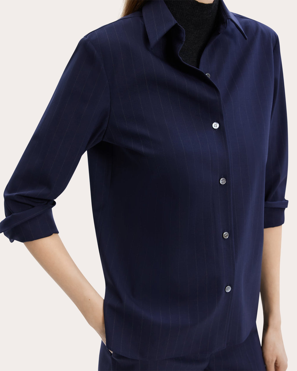 Pinstriped Stretch-Wool Blouse