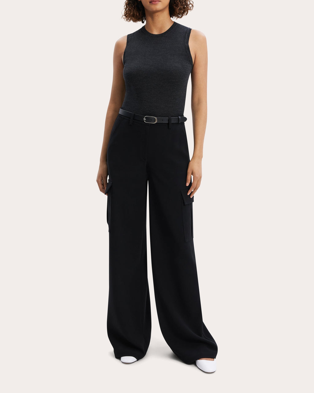Wide-Leg Crepe Cargo Pants
