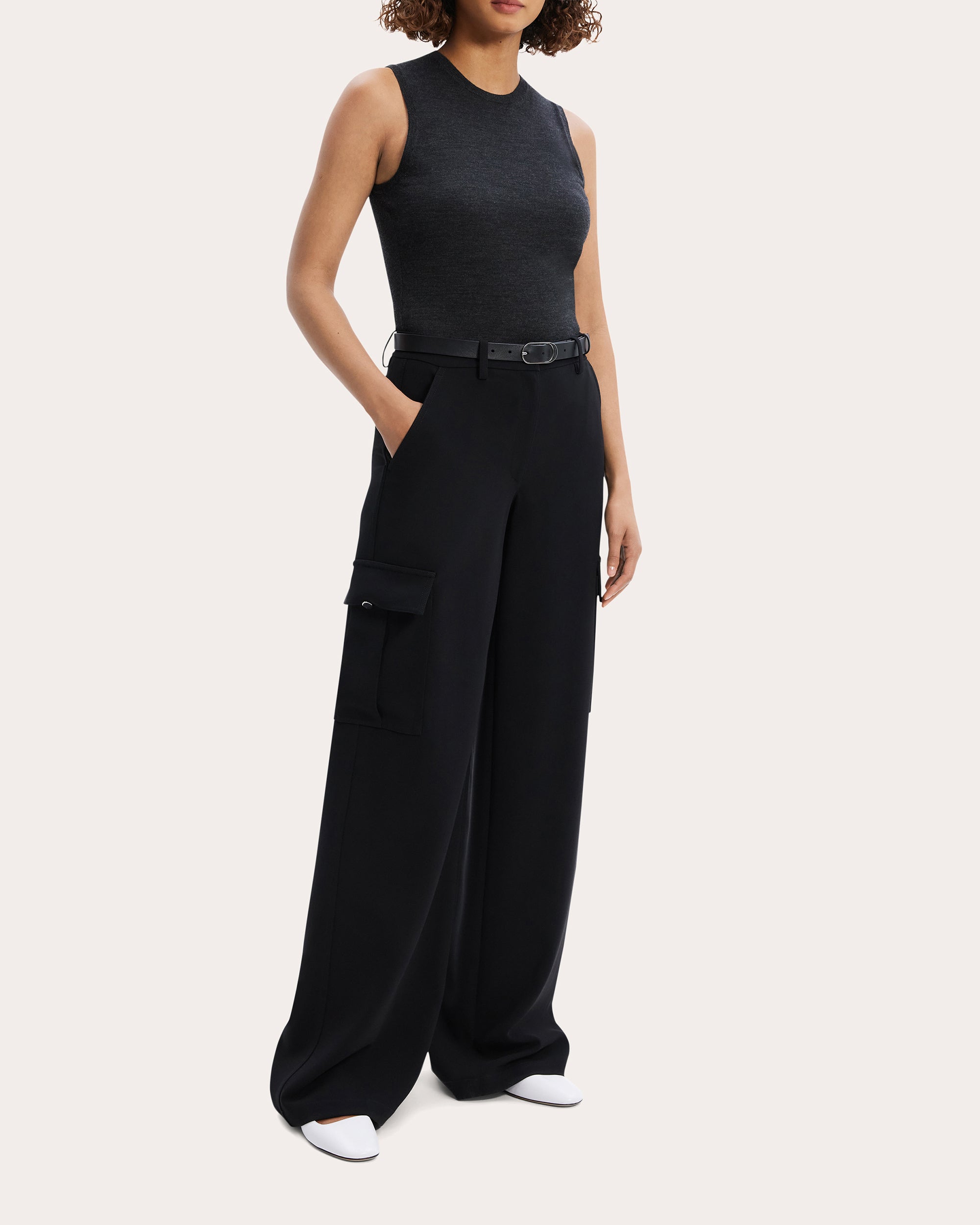 Wide-Leg Crepe Cargo Pants