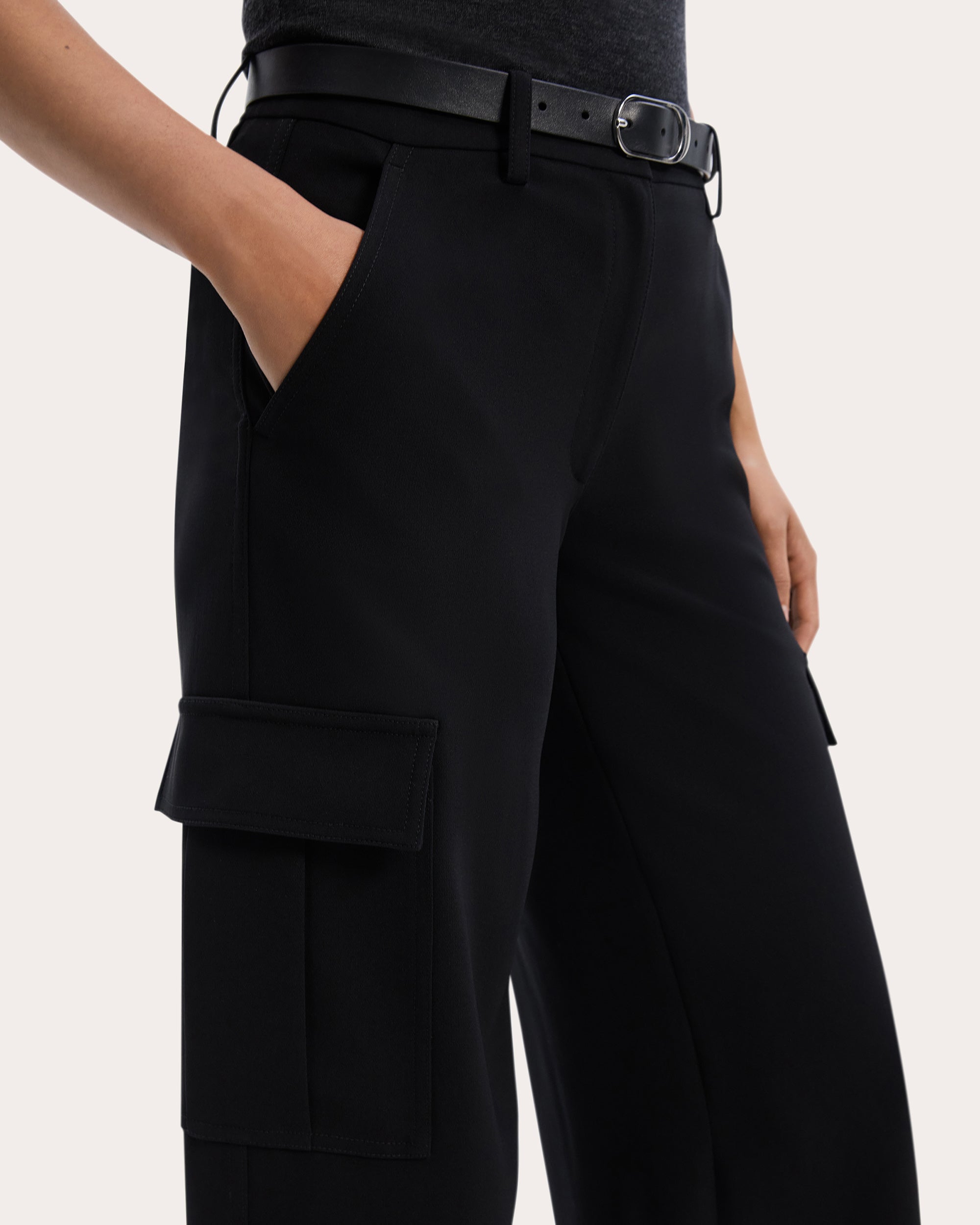 Wide-Leg Crepe Cargo Pants