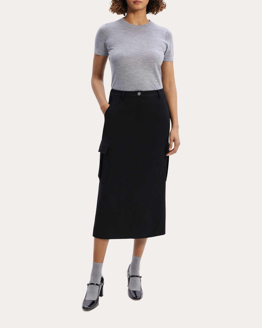 Crepe Cargo Midi Skirt