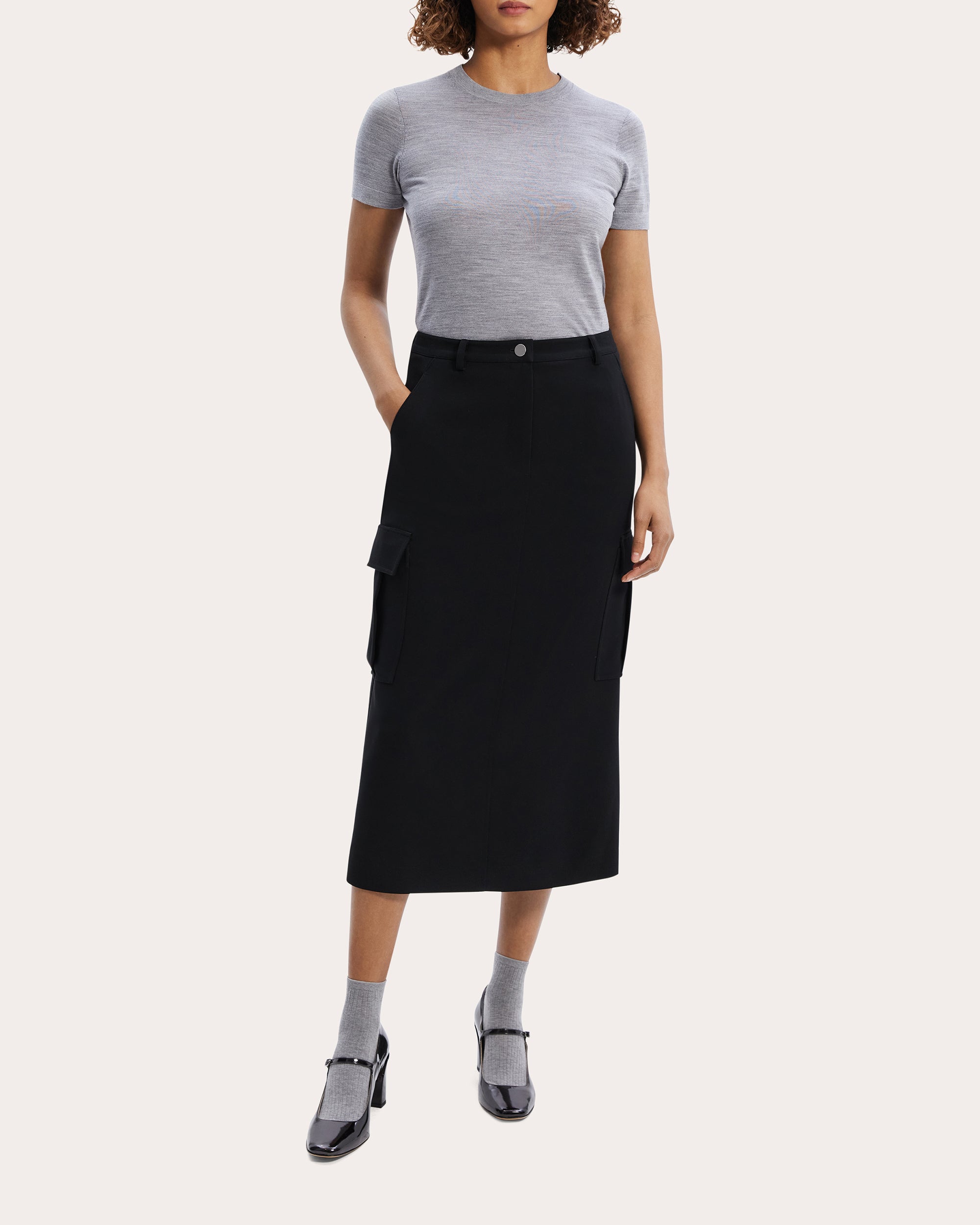 Crepe Cargo Midi Skirt