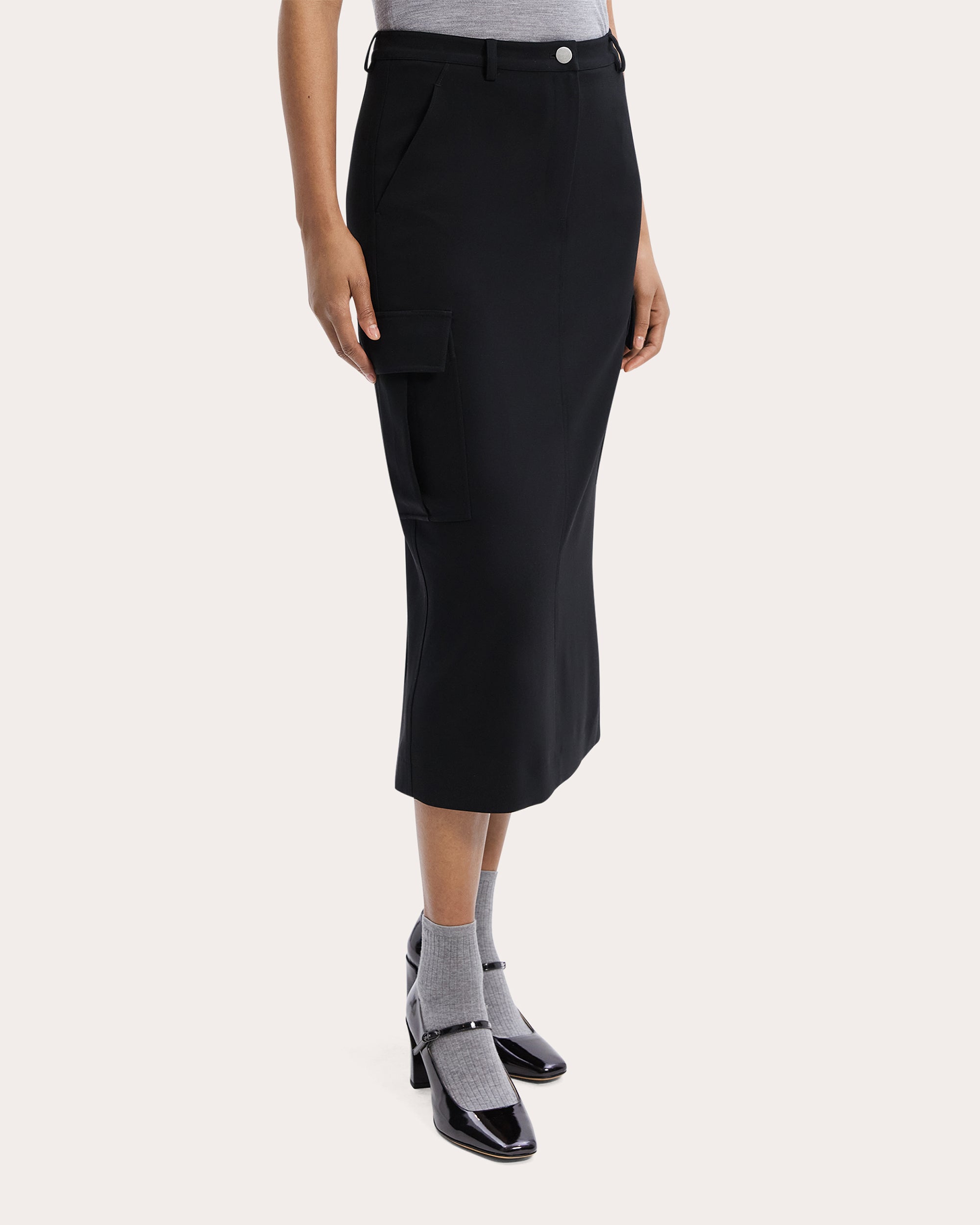 Crepe Cargo Midi Skirt